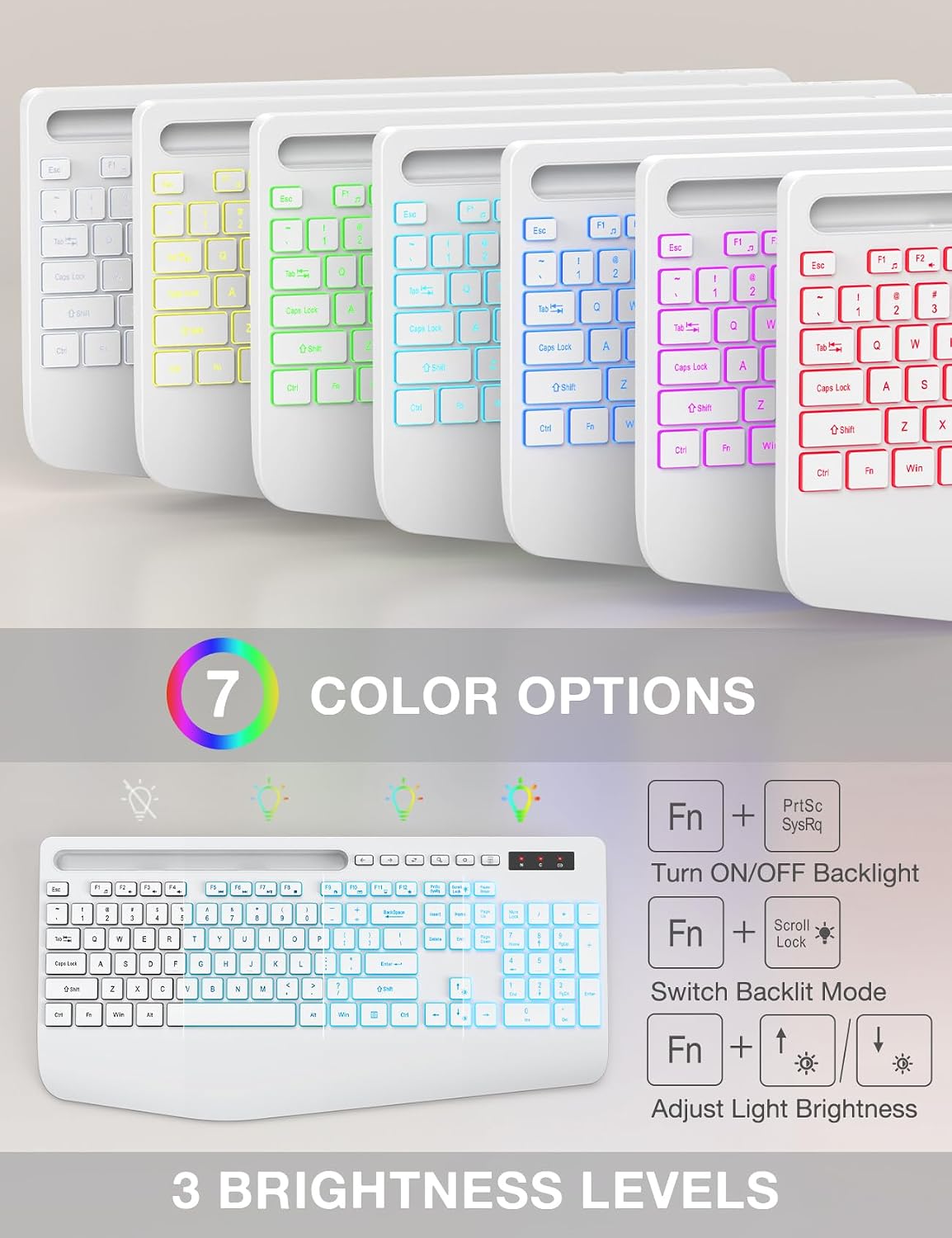 TECLADO INALÁMBRICO SABLUTE CON RETROILUMINACIÓN DE 7 COLORES Y REPOSAMUÑECAS - 2