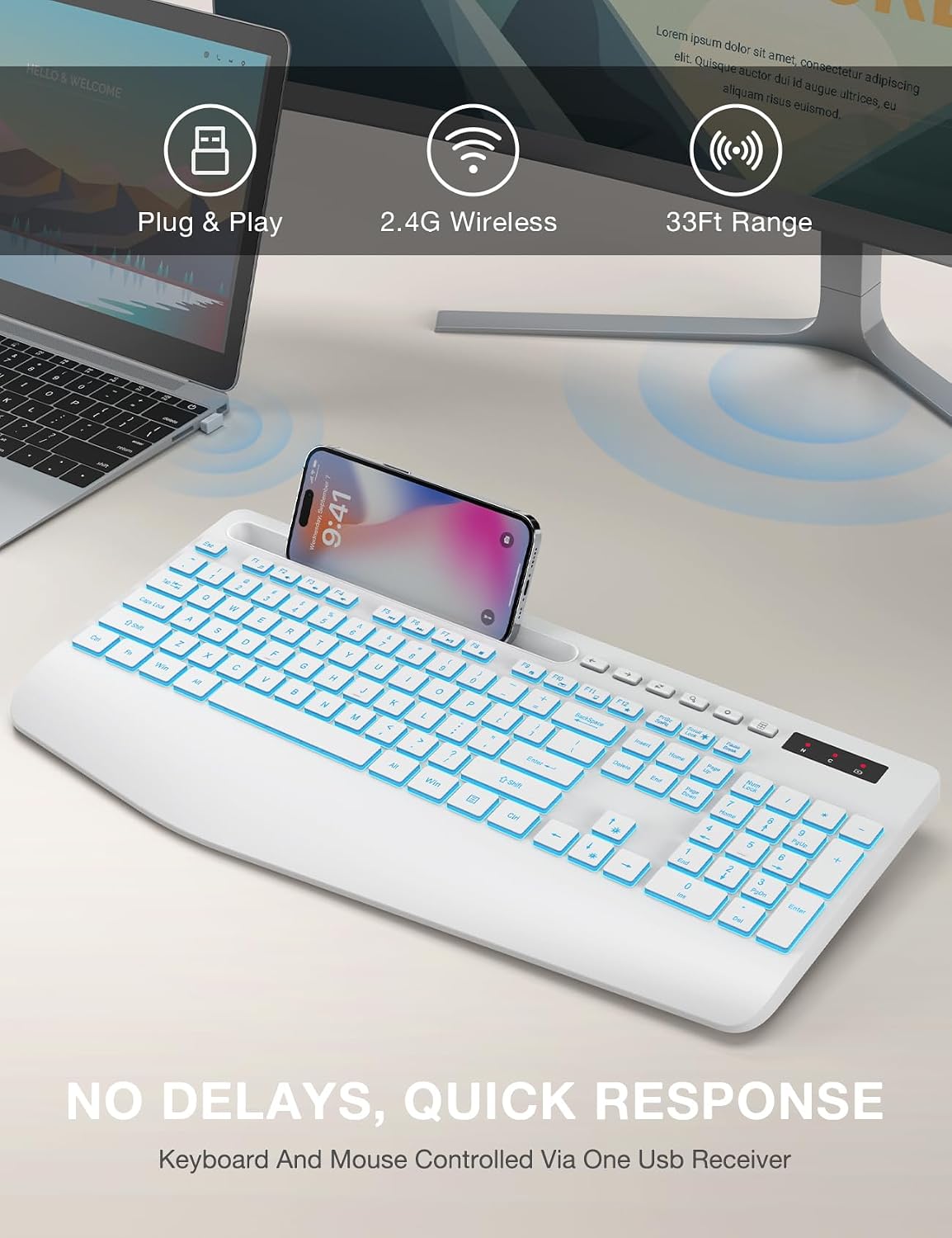 TECLADO INALÁMBRICO SABLUTE CON RETROILUMINACIÓN DE 7 COLORES Y REPOSAMUÑECAS - 4
