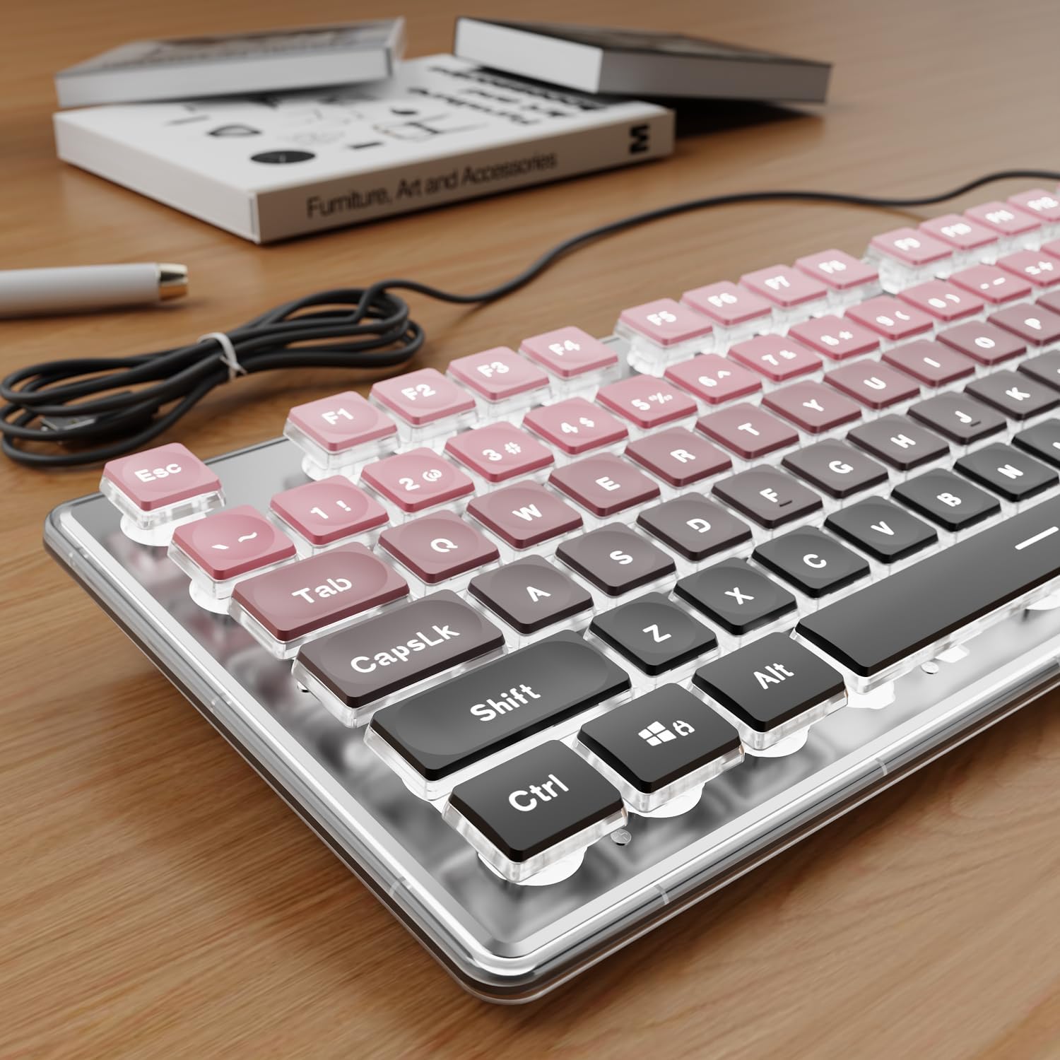 TECLADO CON CABLE SEUNKWANG GX710S RETROILUMINADO BLANCO OMBRÉ NEGRO - 1