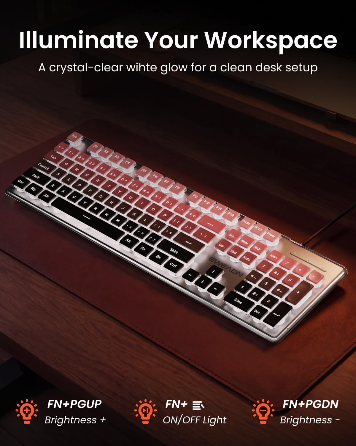 TECLADO CON CABLE SEUNKWANG GX710S RETROILUMINADO BLANCO OMBRÉ NEGRO - 4