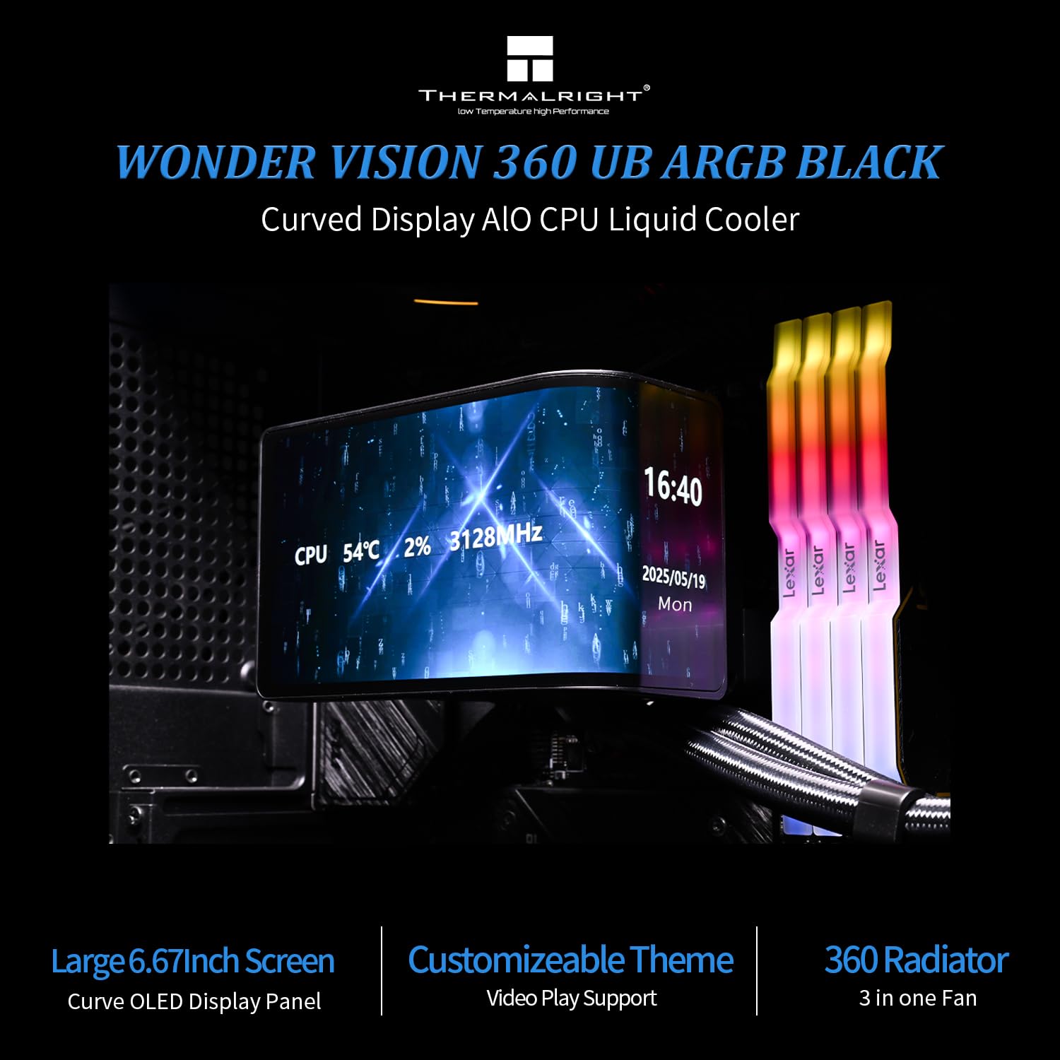 ENFRIADOR LÍQUIDO PARA CPU THERMALRIGHT WONDER VISION 360 UB ARGB NEGRO CON PANTALLA CURVA 6.67 PULGADAS - 2