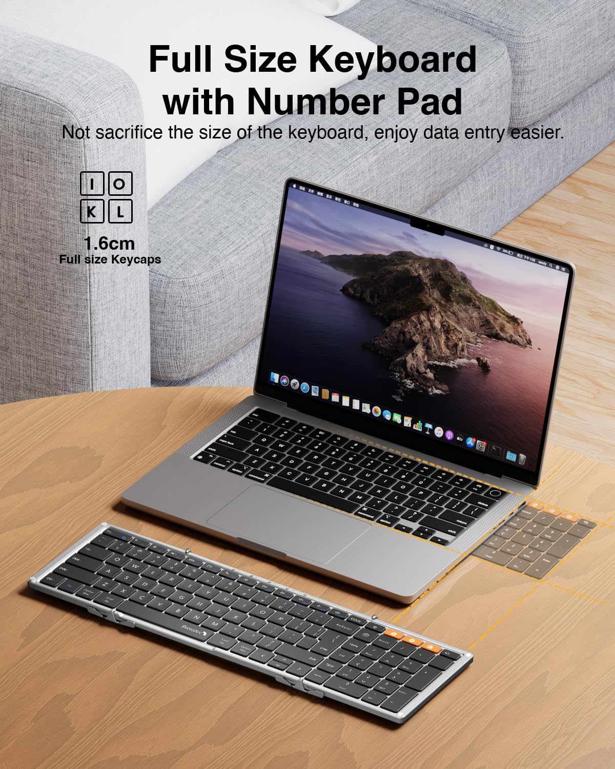 TECLADO BLUETOOTH PLEGABLE PROTOARC XK01 FULL-SIZE PLATA - 2