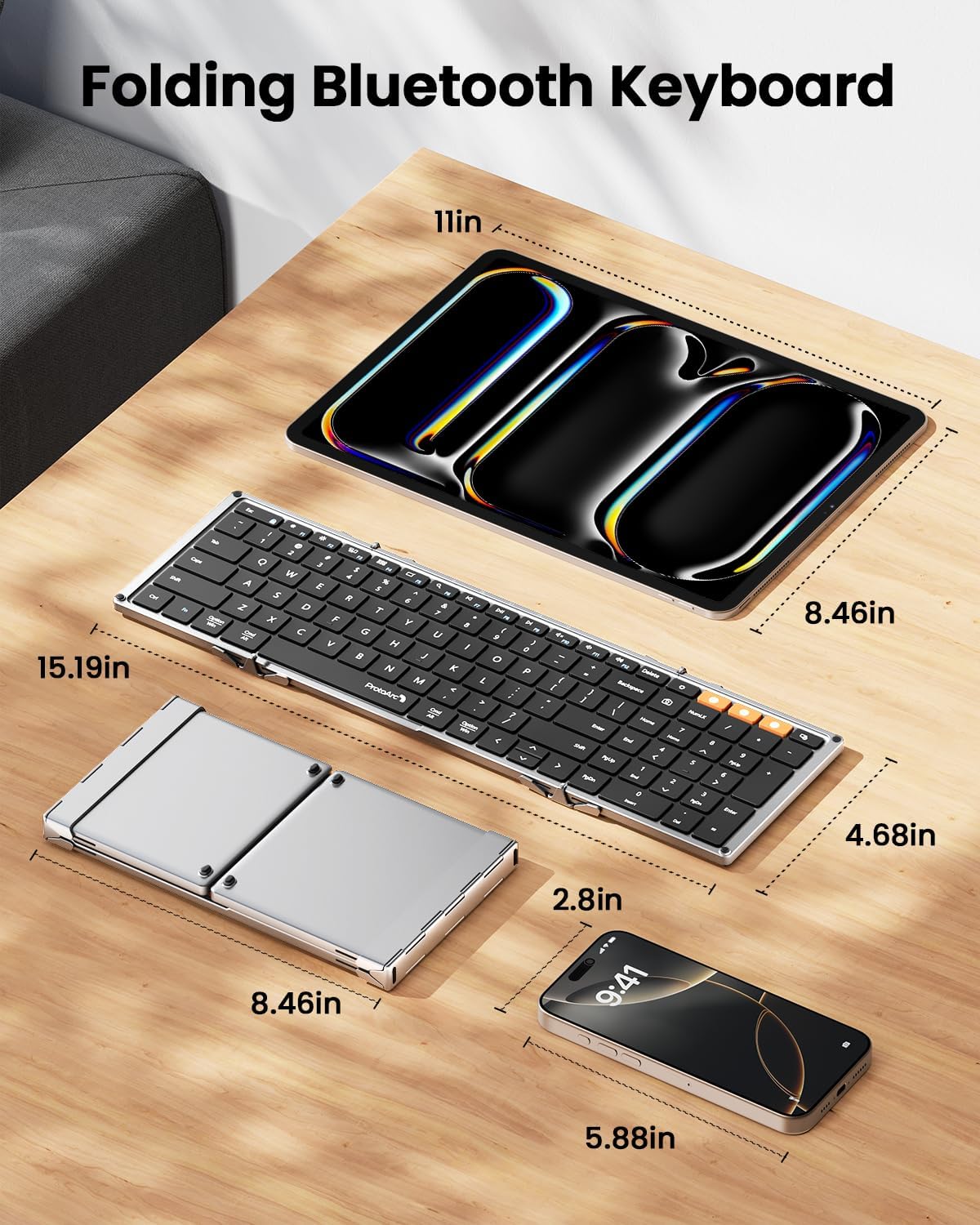 TECLADO BLUETOOTH PLEGABLE PROTOARC XK01 FULL-SIZE PLATA - 4