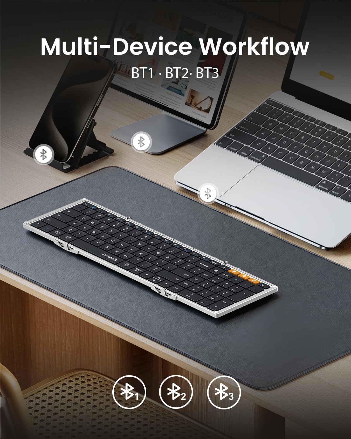 TECLADO BLUETOOTH PLEGABLE PROTOARC XK01 FULL-SIZE PLATA - 5