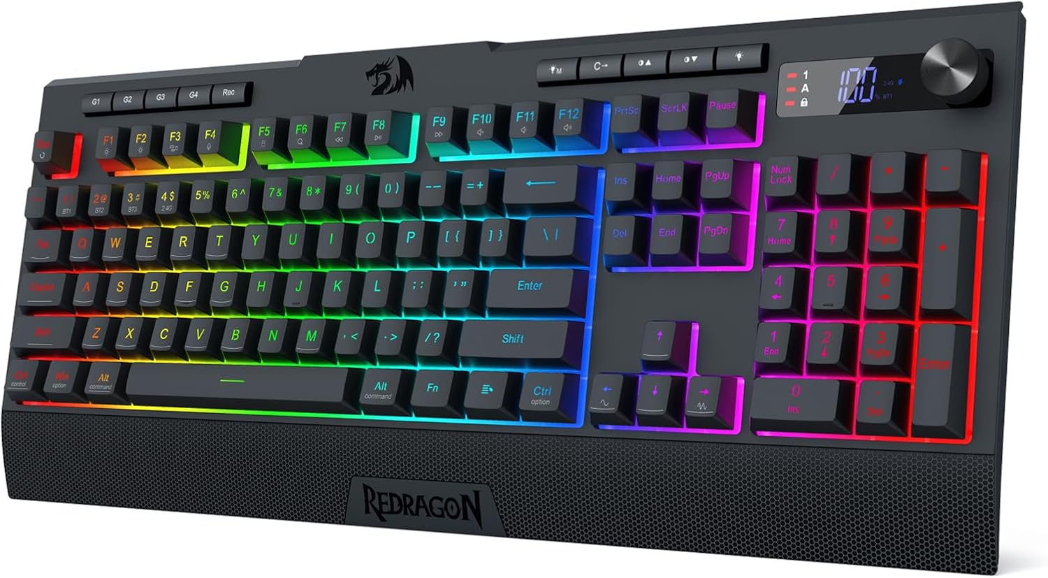 TECLADO REDRAGON K525 PRO RGB INALÁMBRICO MEMBRANA GAMING CON PANTALLA Y PERILLA - 1