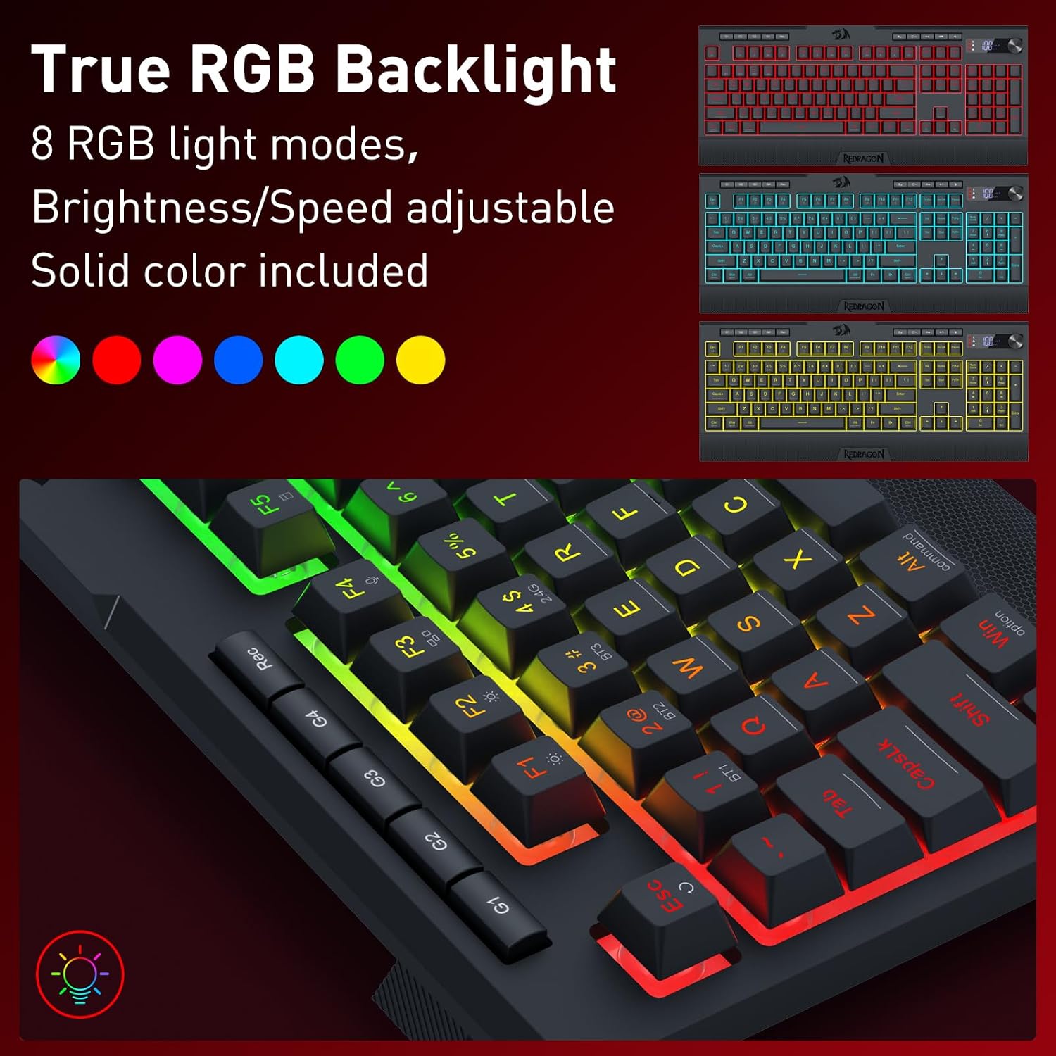 TECLADO REDRAGON K525 PRO RGB INALÁMBRICO MEMBRANA GAMING CON PANTALLA Y PERILLA - 4