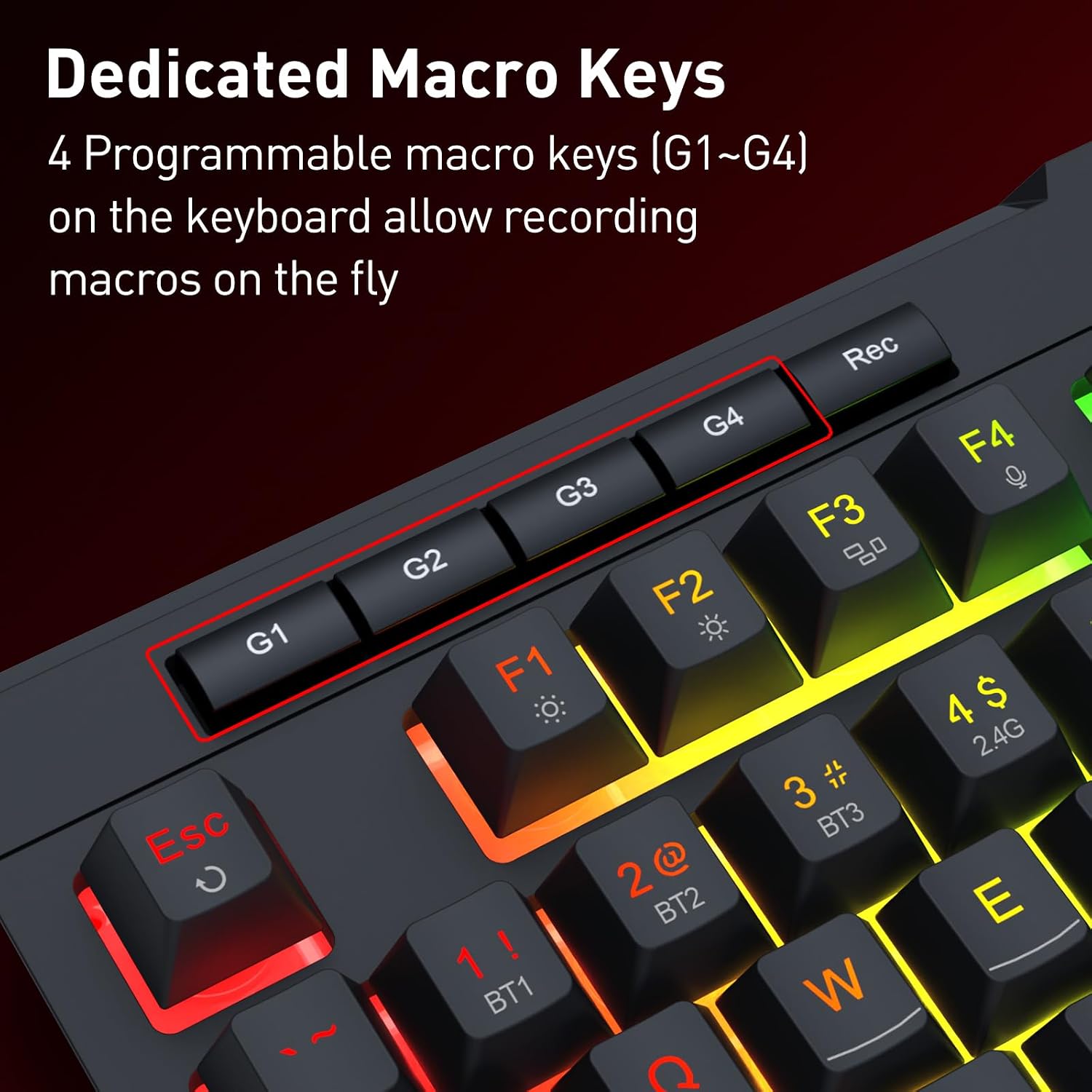 TECLADO REDRAGON K525 PRO RGB INALÁMBRICO MEMBRANA GAMING CON PANTALLA Y PERILLA - 5
