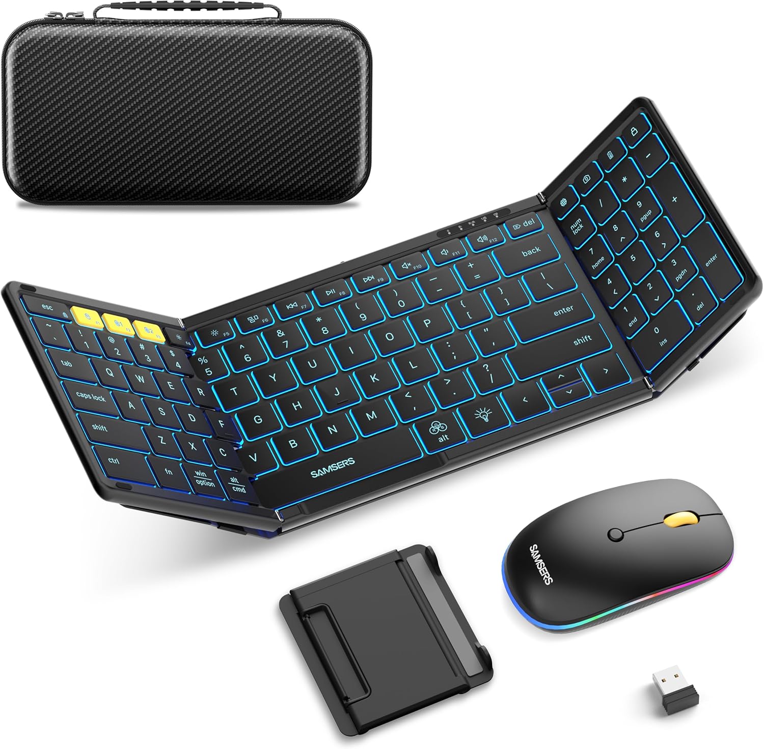 KIT DE TECLADO PLEGABLE Y MOUSE SAMSERS BLUETOOTH 2.4G + BT5.0 NEGRO - 1