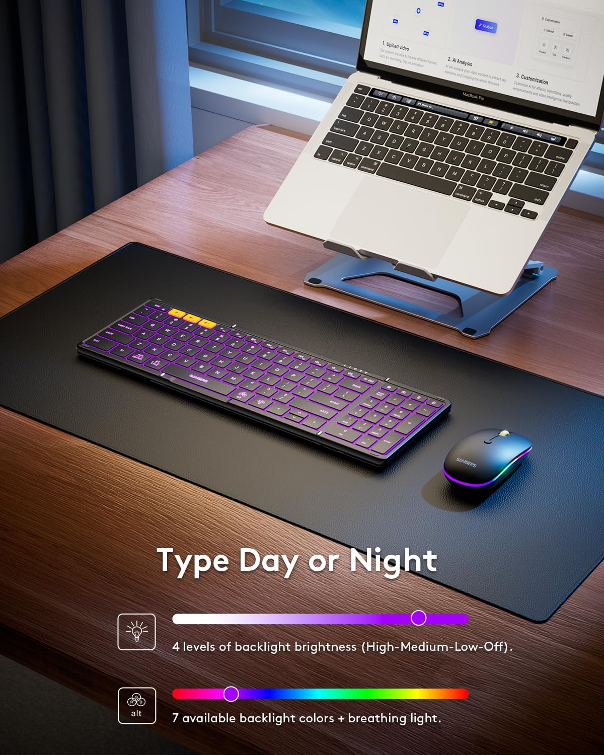 KIT DE TECLADO PLEGABLE Y MOUSE SAMSERS BLUETOOTH 2.4G + BT5.0 NEGRO - 2