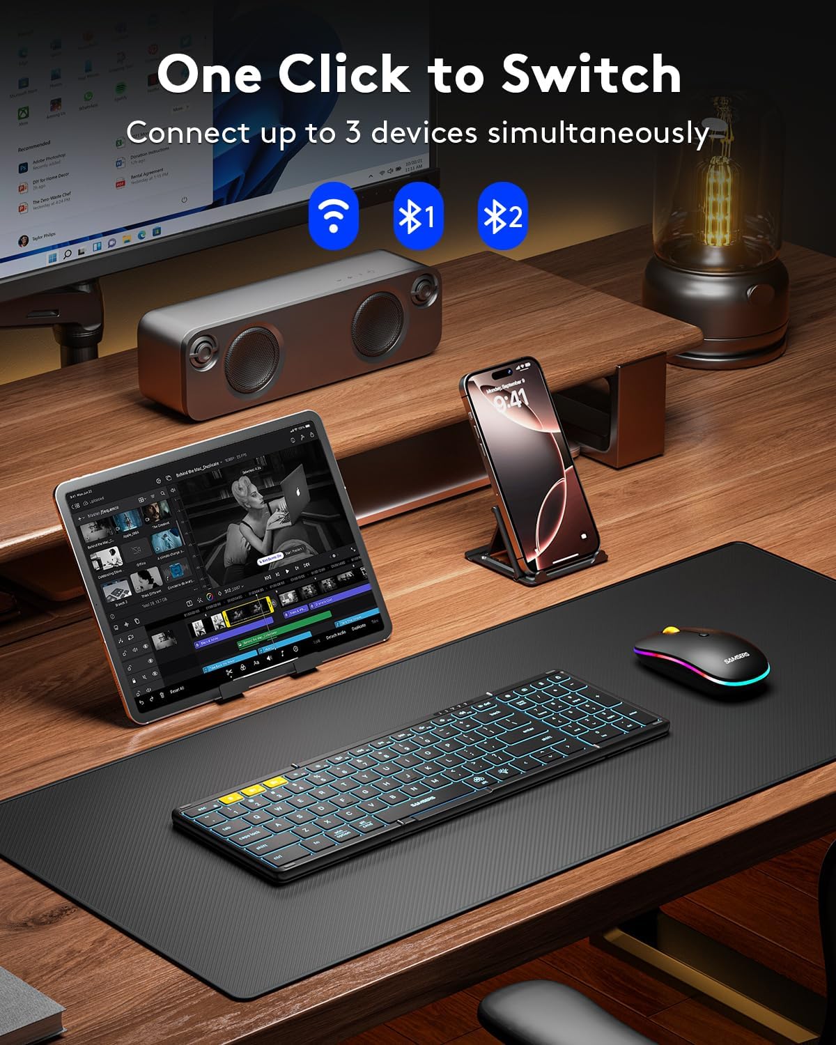 KIT DE TECLADO PLEGABLE Y MOUSE SAMSERS BLUETOOTH 2.4G + BT5.0 NEGRO - 3