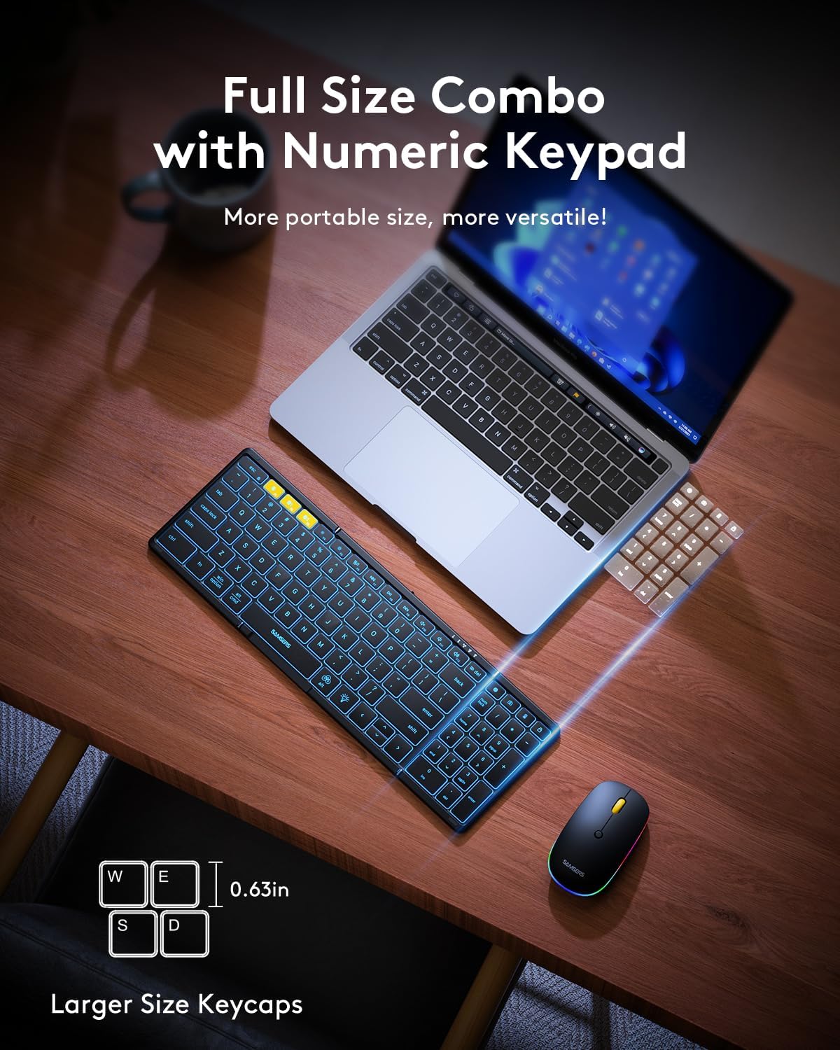 KIT DE TECLADO PLEGABLE Y MOUSE SAMSERS BLUETOOTH 2.4G + BT5.0 NEGRO - 4