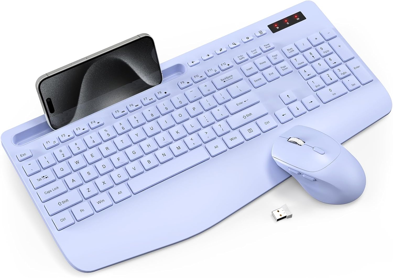KIT INALÁMBRICO DE TECLADO Y MOUSE TRUEQUE CON REPOSAMUÑECAS ERGONÓMICO MORADO - 1