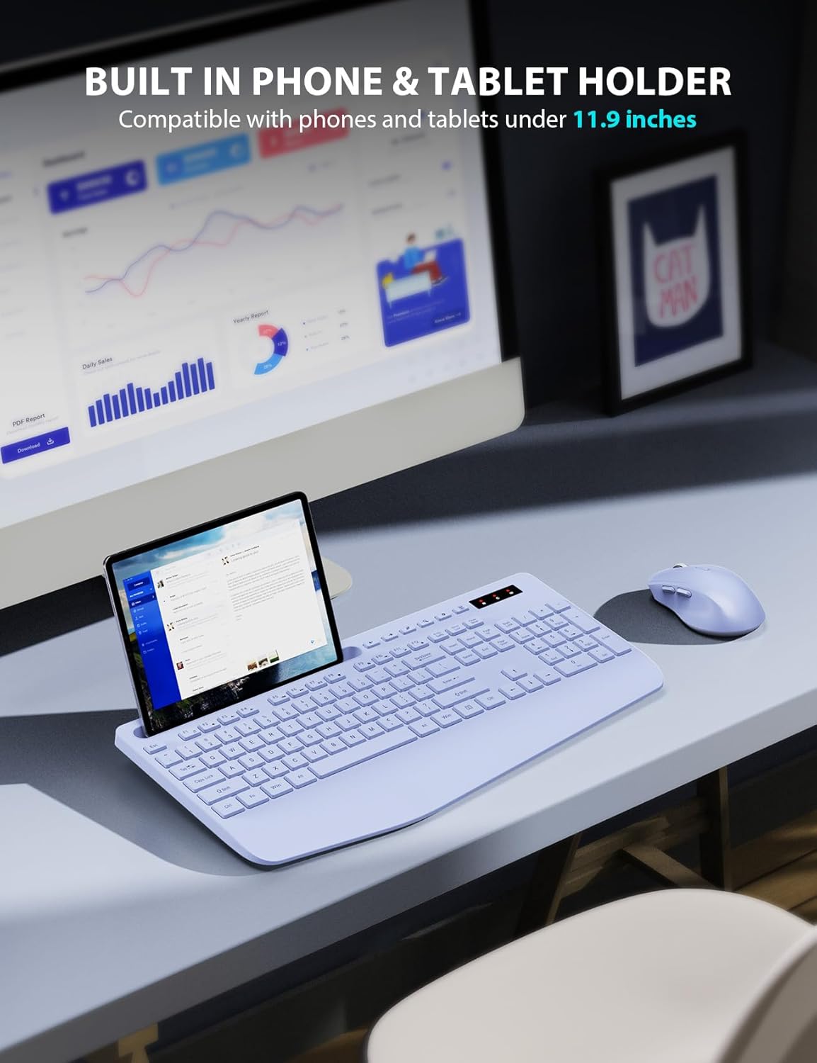 KIT INALÁMBRICO DE TECLADO Y MOUSE TRUEQUE CON REPOSAMUÑECAS ERGONÓMICO MORADO - 3