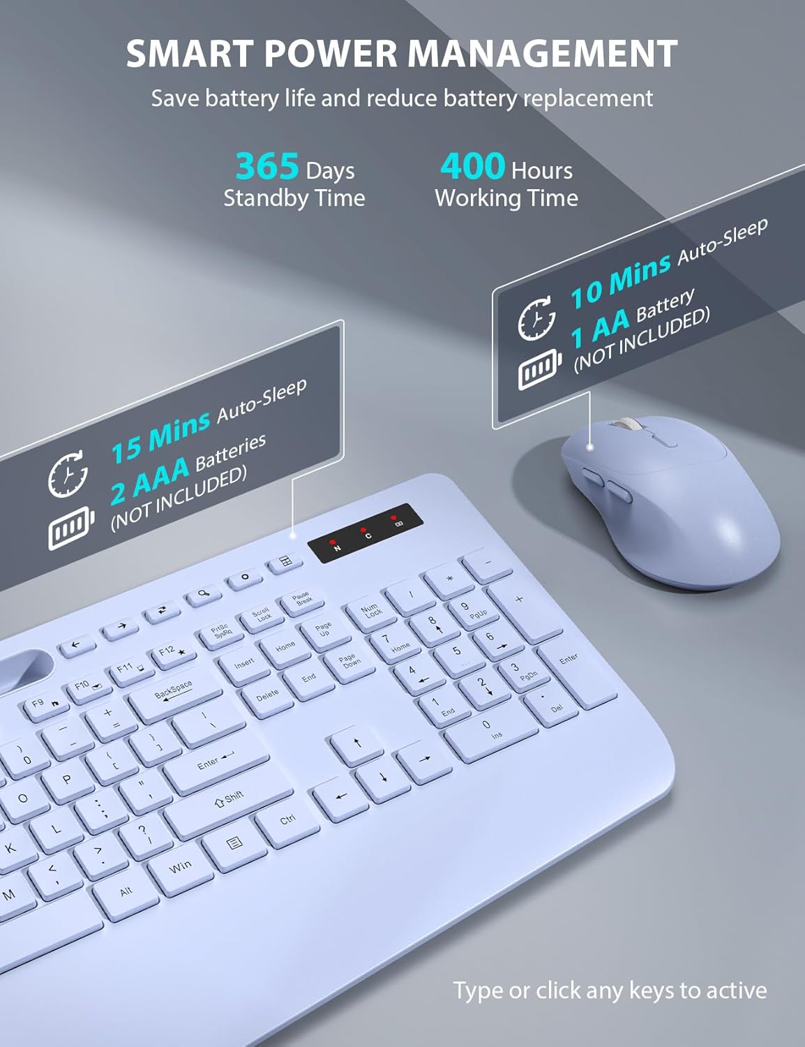 KIT INALÁMBRICO DE TECLADO Y MOUSE TRUEQUE CON REPOSAMUÑECAS ERGONÓMICO MORADO - 5
