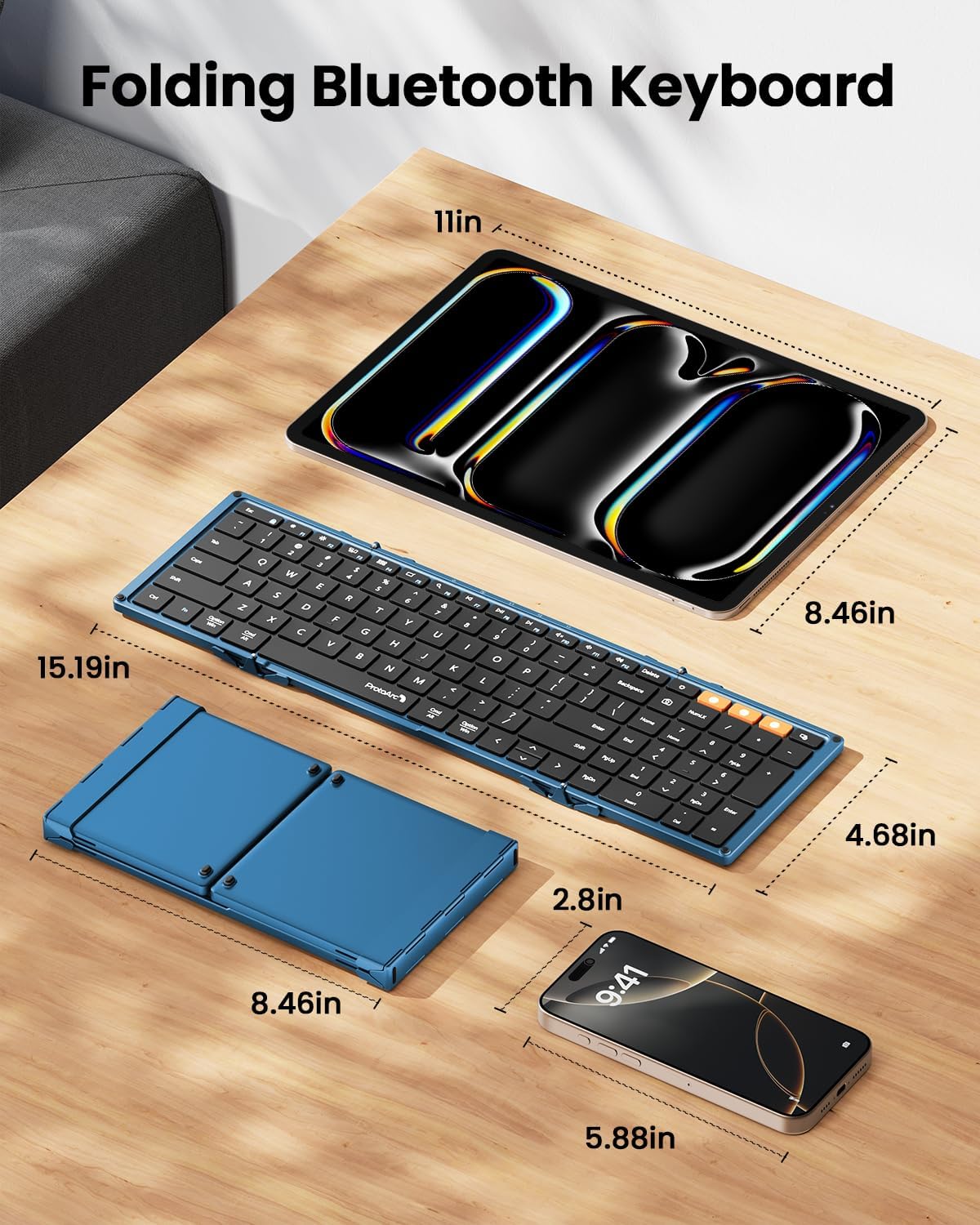 TECLADO PLEGABLE BLUETOOTH PROTOARC XK01 FULL-SIZE AZUL - 5