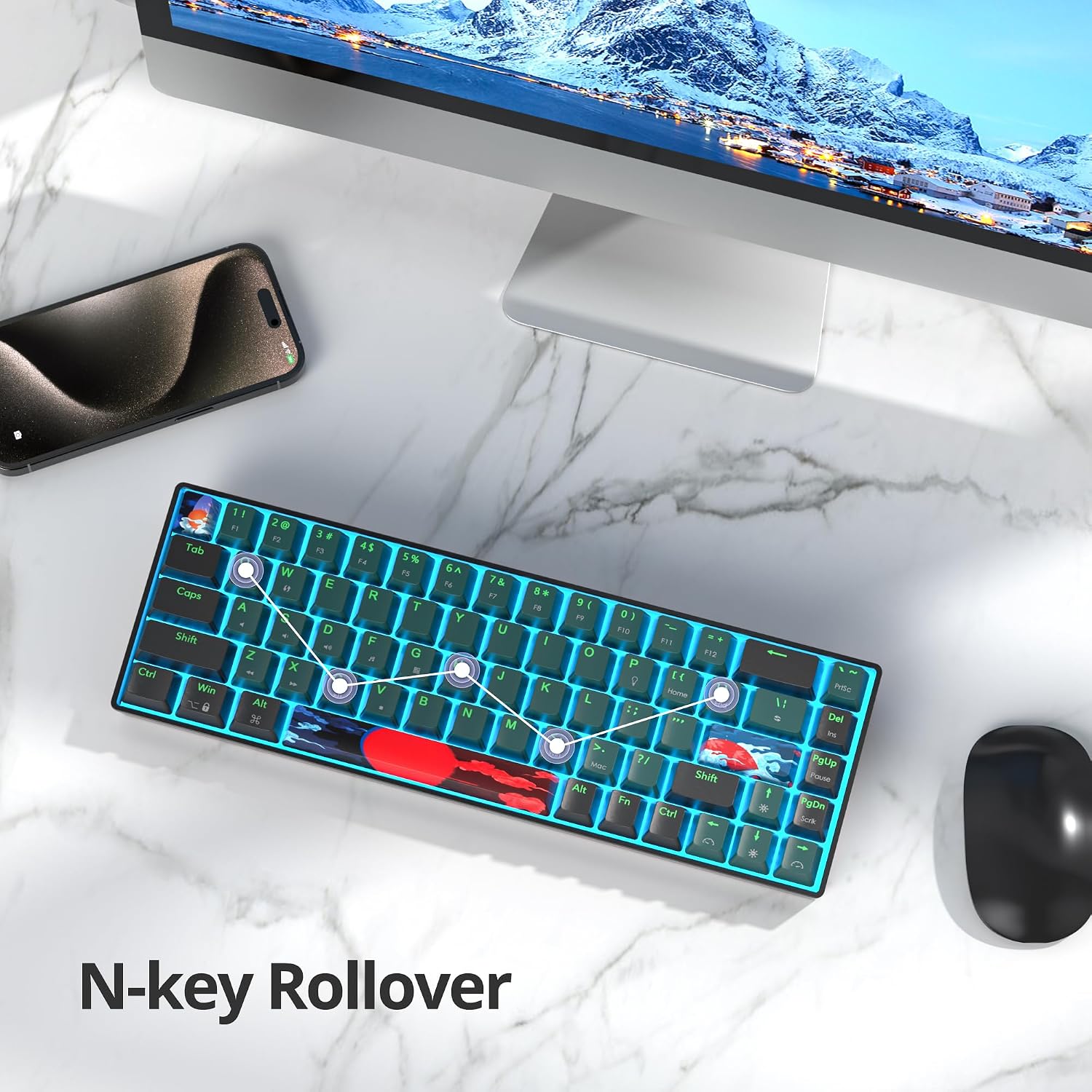 TECLADO MECÁNICO CABLEADO OWPKEENTHY 60% ICE BLUE - 3