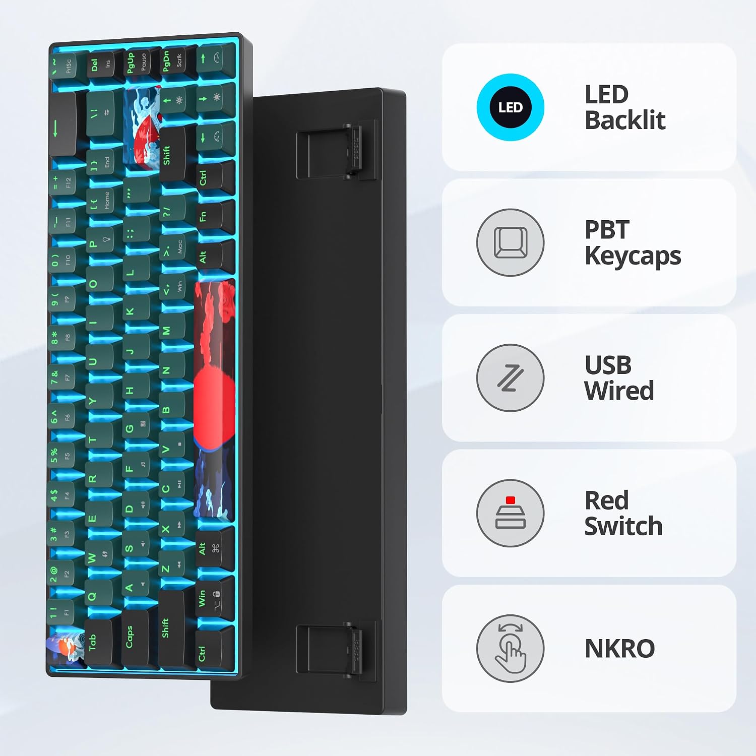 TECLADO MECÁNICO CABLEADO OWPKEENTHY 60% ICE BLUE - 5