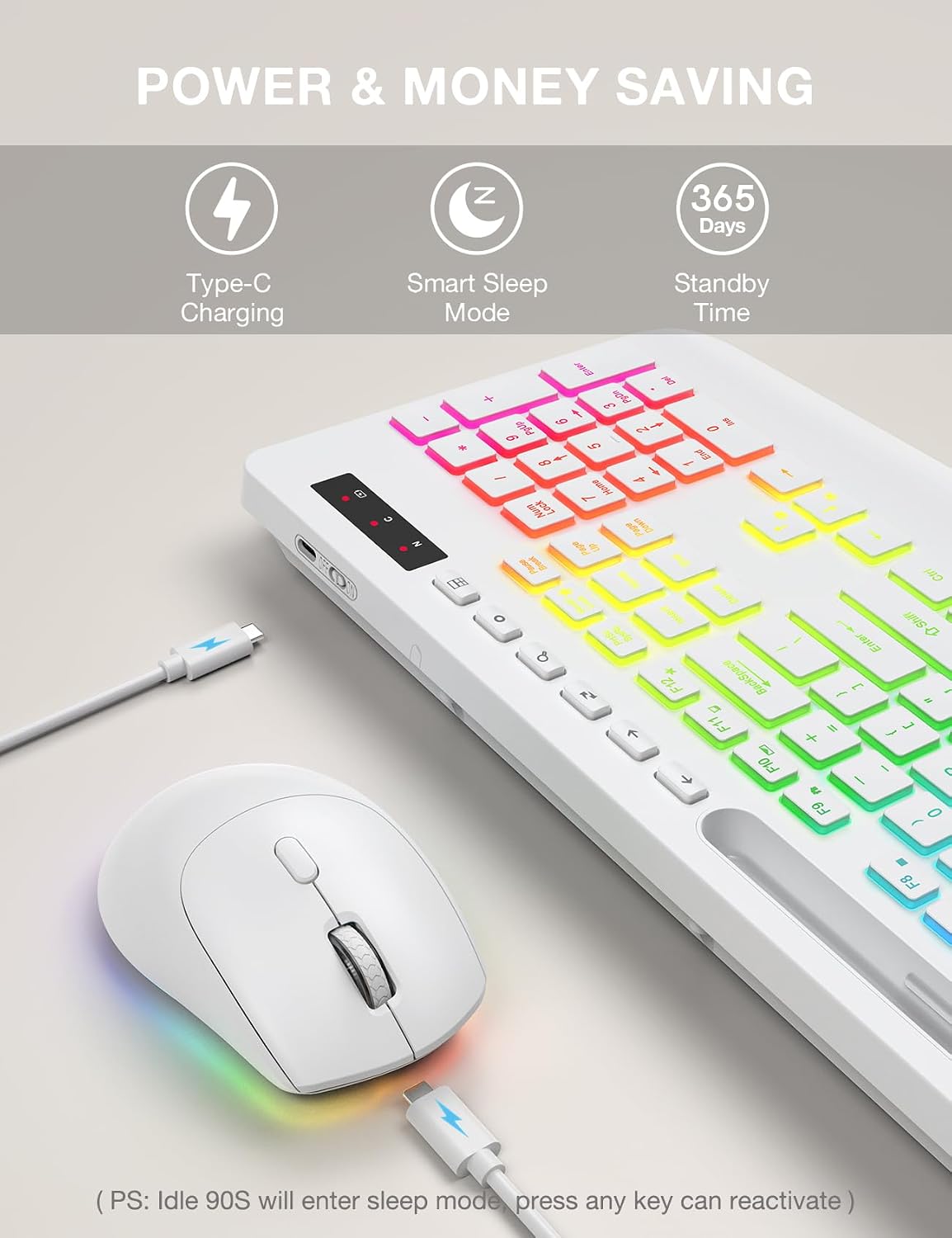 KIT INALÁMBRICO TECLADO Y MOUSE SABLUTE KL3 PRO RGB 2.4GHZ - 4