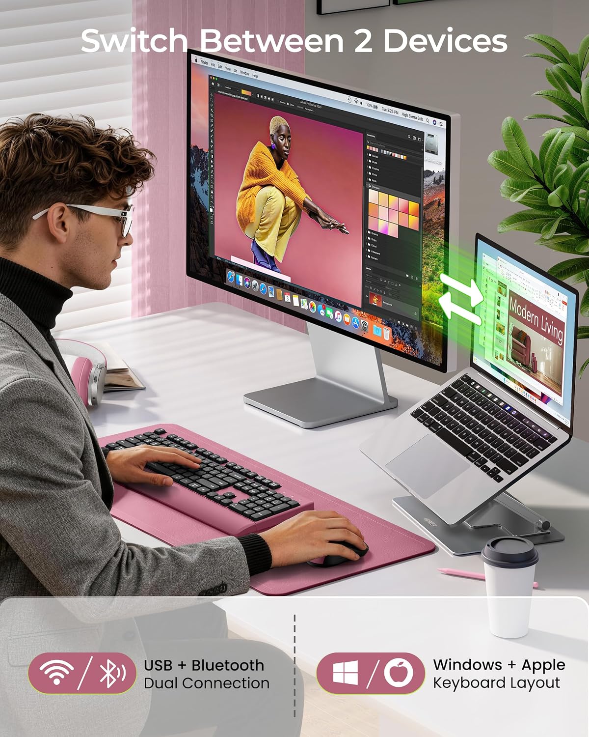 KIT INALÁMBRICO SEENDA COE200 TECLADO Y MOUSE BLUETOOTH CON REPOSAMUÑECAS - 2