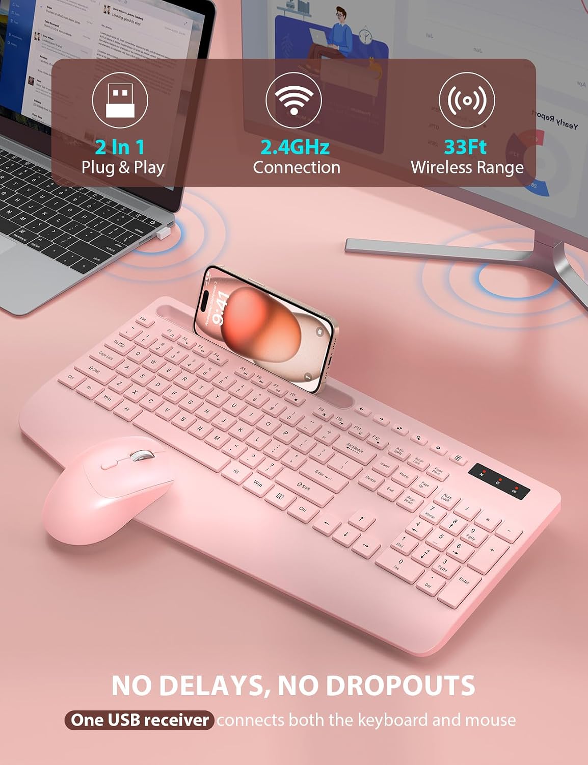 KIT INALÁMBRICO DE TECLADO Y MOUSE TRUEQUE CON TECLADO ERGONÓMICO Y SOPORTE PARA CELULAR - 4
