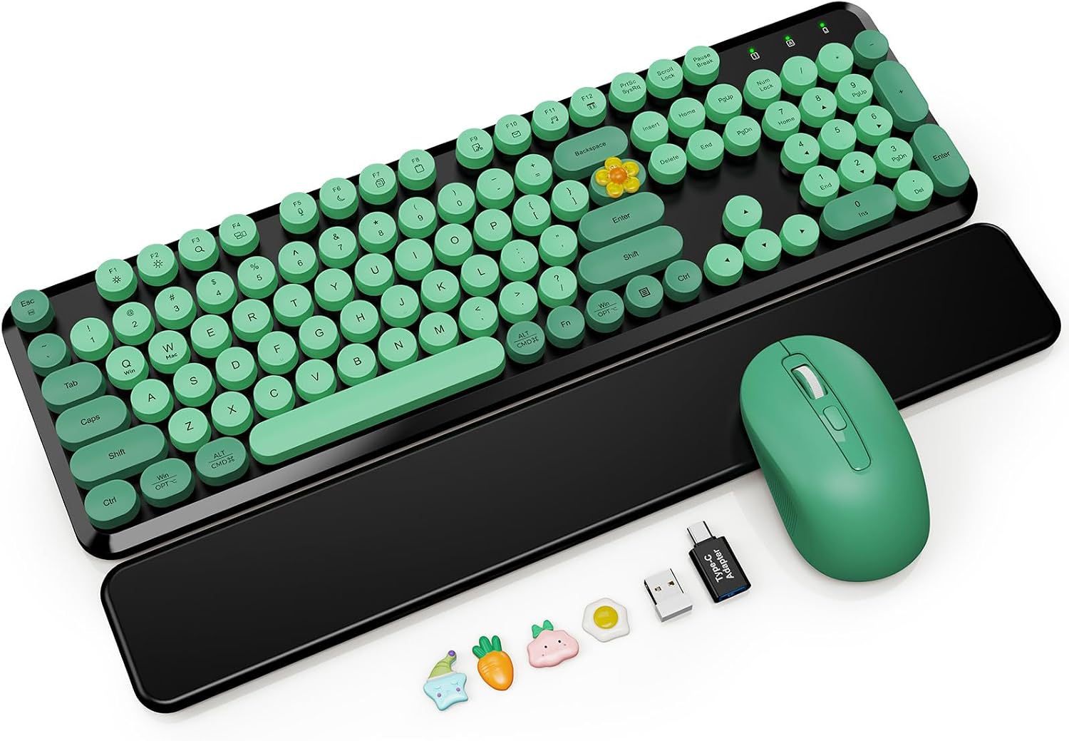 KIT INALÁMBRICO TECLADO Y MOUSE SABLUTE VERDE Y NEGRO CON REPOSAMUÑECAS MAGNÉTICO - 1