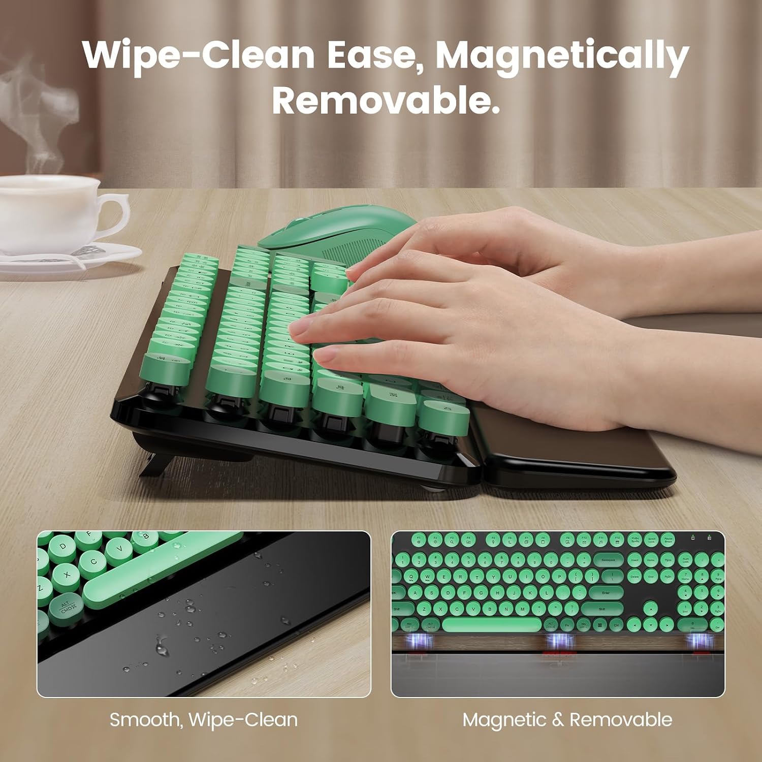 KIT INALÁMBRICO TECLADO Y MOUSE SABLUTE VERDE Y NEGRO CON REPOSAMUÑECAS MAGNÉTICO - 3