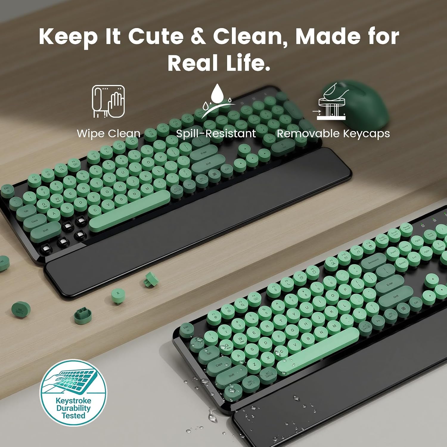 KIT INALÁMBRICO TECLADO Y MOUSE SABLUTE VERDE Y NEGRO CON REPOSAMUÑECAS MAGNÉTICO - 4