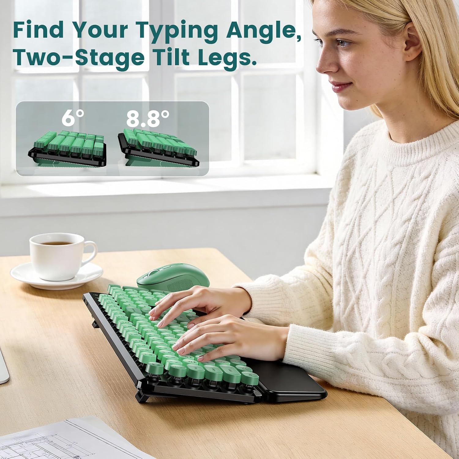 KIT INALÁMBRICO TECLADO Y MOUSE SABLUTE VERDE Y NEGRO CON REPOSAMUÑECAS MAGNÉTICO - 5