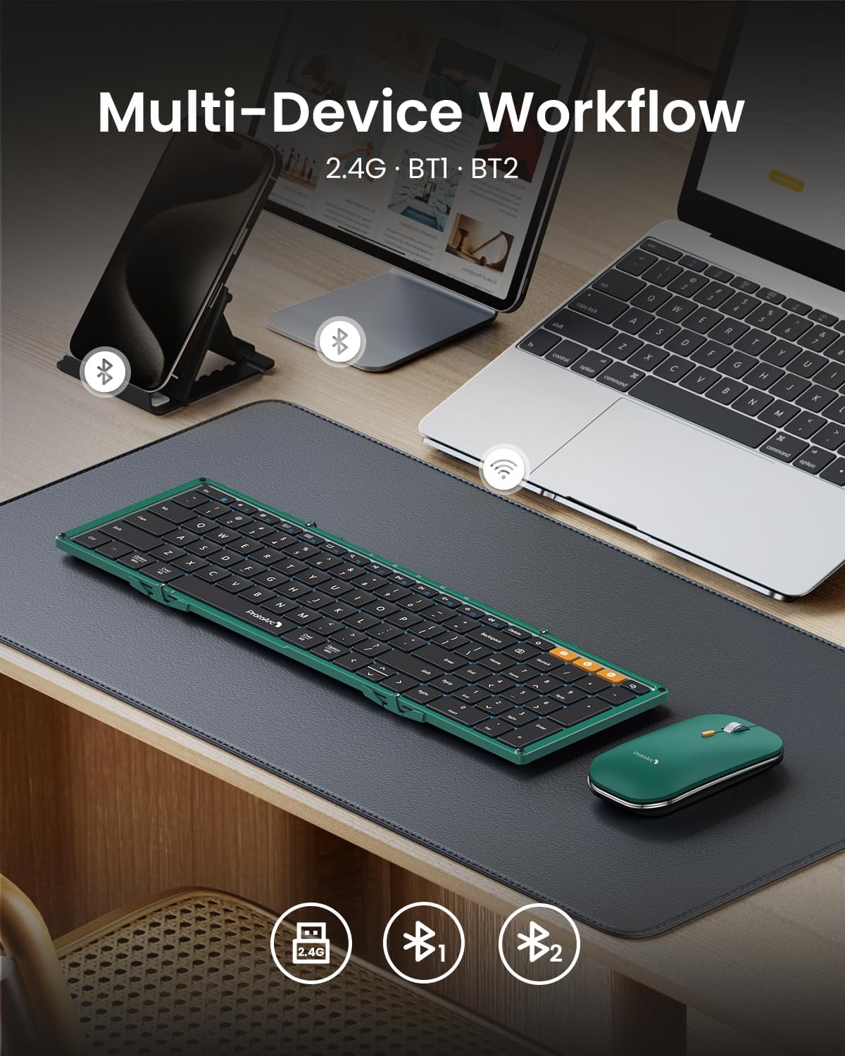 KIT DE TECLADO Y MOUSE PLEGABLE PROTOARC XKM01 TAMAÑO COMPLETO VERDE - 4