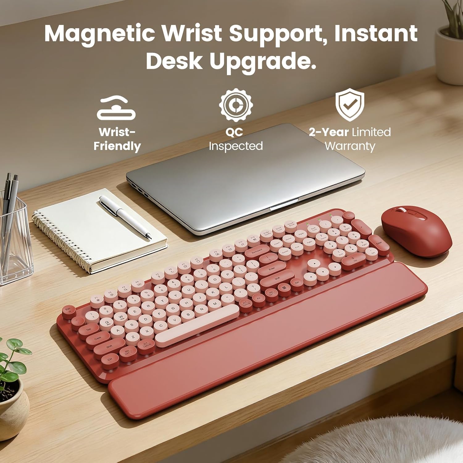 KIT INALÁMBRICO TECLADO Y MOUSE SABLUTE WINE RED CON REPOSAMUÑECAS MAGNÉTICO - 2