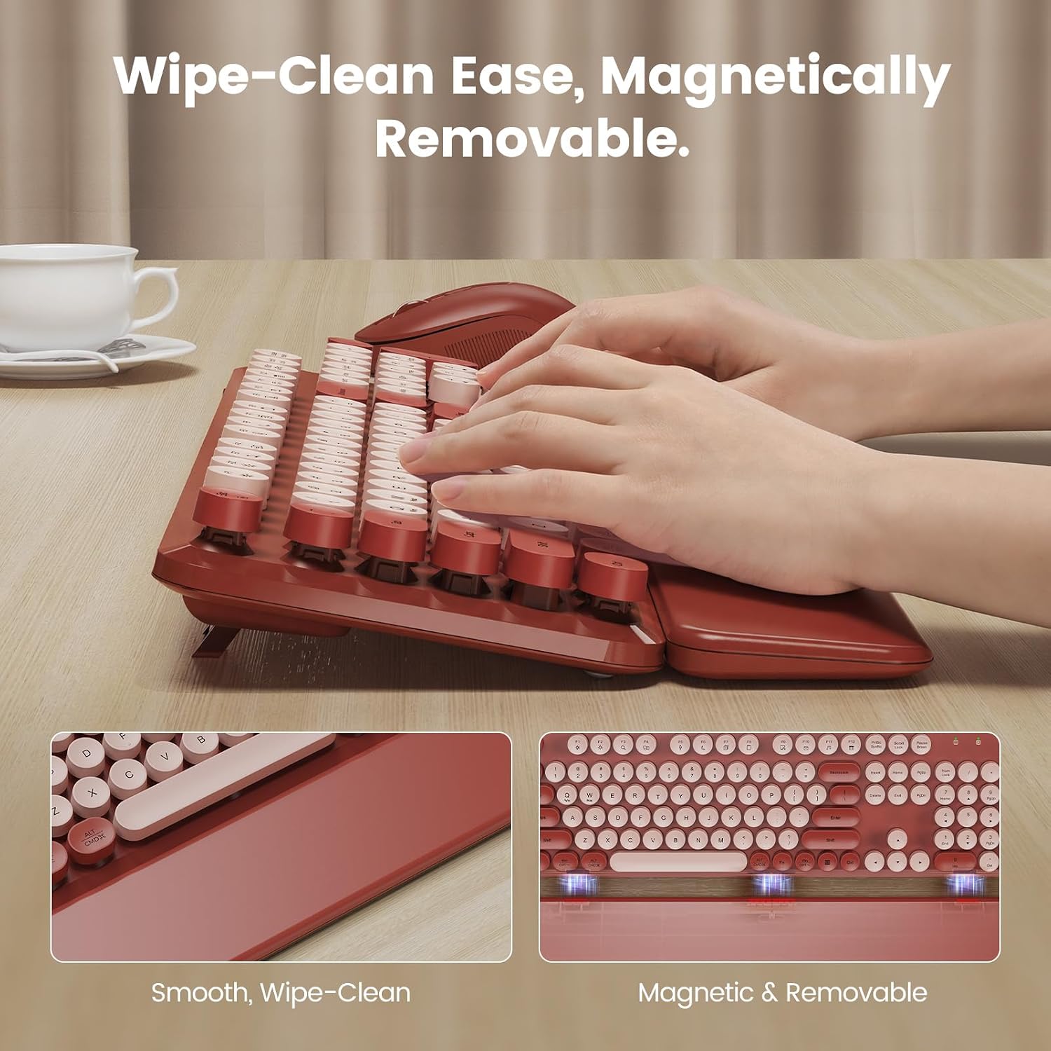 KIT INALÁMBRICO TECLADO Y MOUSE SABLUTE WINE RED CON REPOSAMUÑECAS MAGNÉTICO - 3