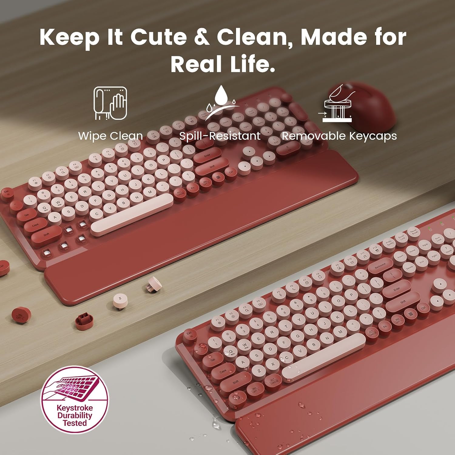KIT INALÁMBRICO TECLADO Y MOUSE SABLUTE WINE RED CON REPOSAMUÑECAS MAGNÉTICO - 4