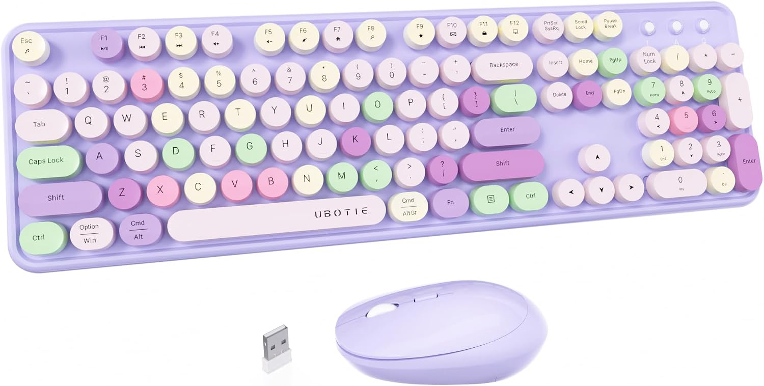 KIT DE TECLADO Y MOUSE INALÁMBRICO UBOTIE COLORIDO MORADO - 1
