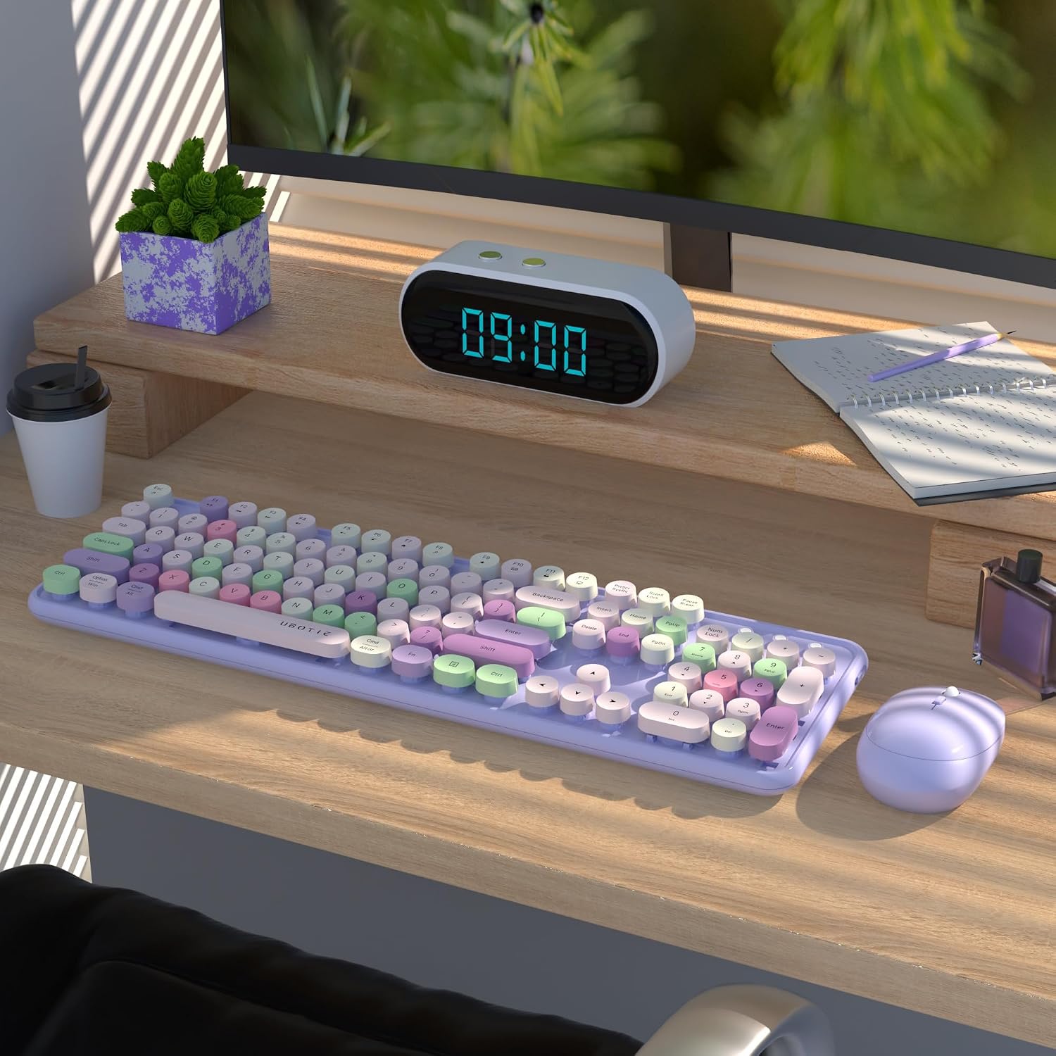 KIT DE TECLADO Y MOUSE INALÁMBRICO UBOTIE COLORIDO MORADO - 2