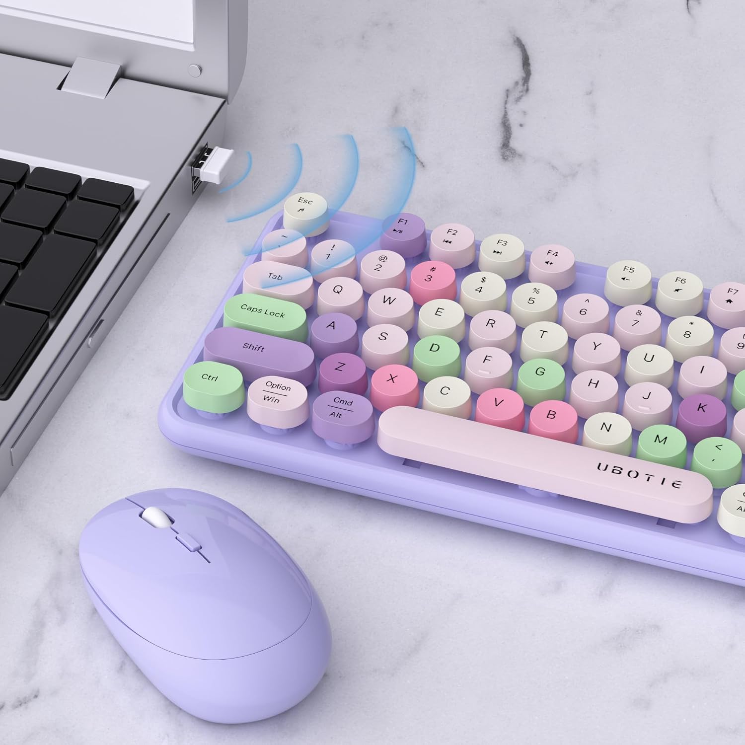 KIT DE TECLADO Y MOUSE INALÁMBRICO UBOTIE COLORIDO MORADO - 3