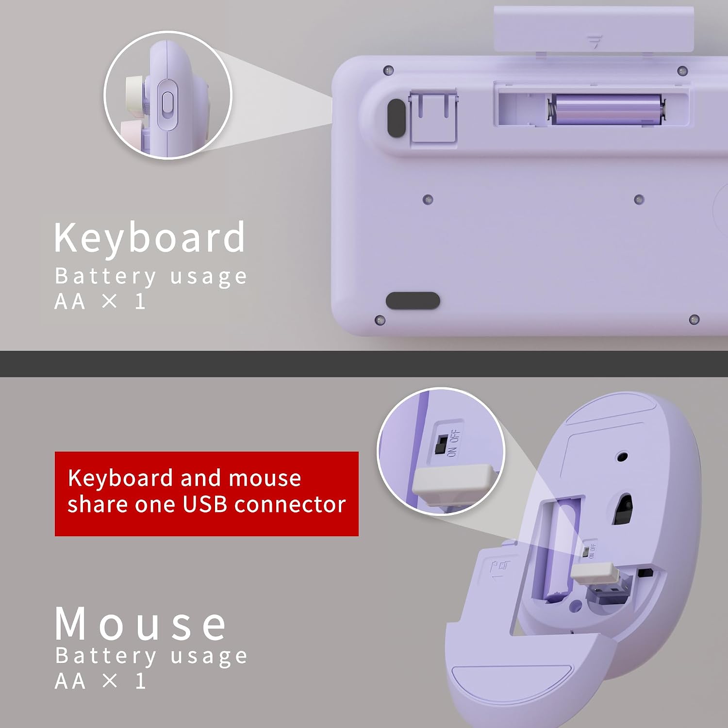 KIT DE TECLADO Y MOUSE INALÁMBRICO UBOTIE COLORIDO MORADO - 5