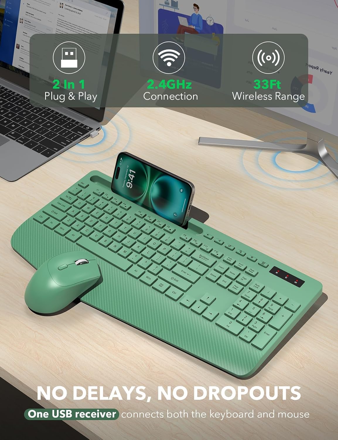 KIT INALÁMBRICO DE TECLADO Y MOUSE TRUEQUE CON REPOSAMUÑECAS ERGONÓMICO - 4