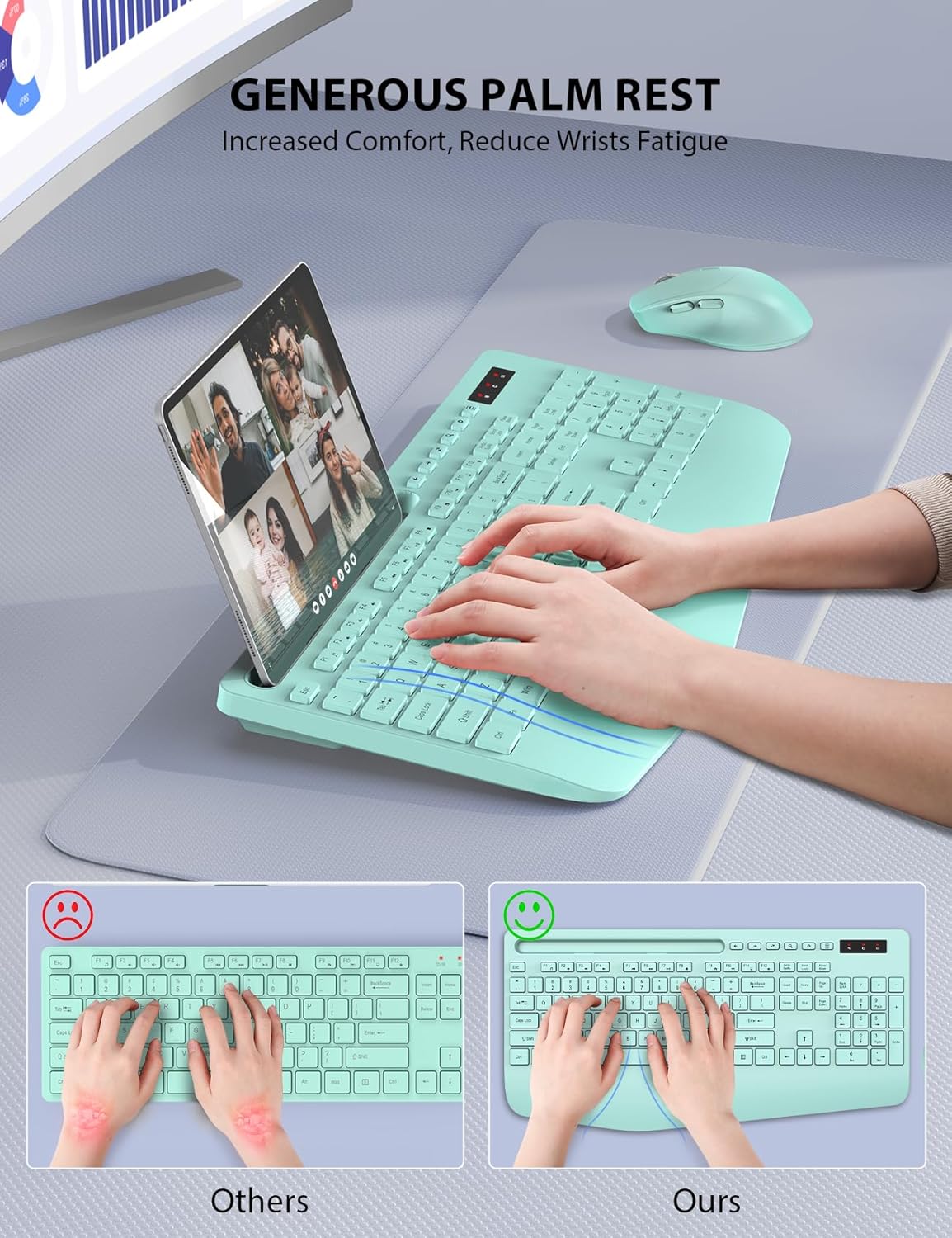 KIT INALÁMBRICO DE TECLADO Y MOUSE TRUEQUE VERDE CON REPOSAMUÑECAS Y SOPORTE PARA CELULAR - 2
