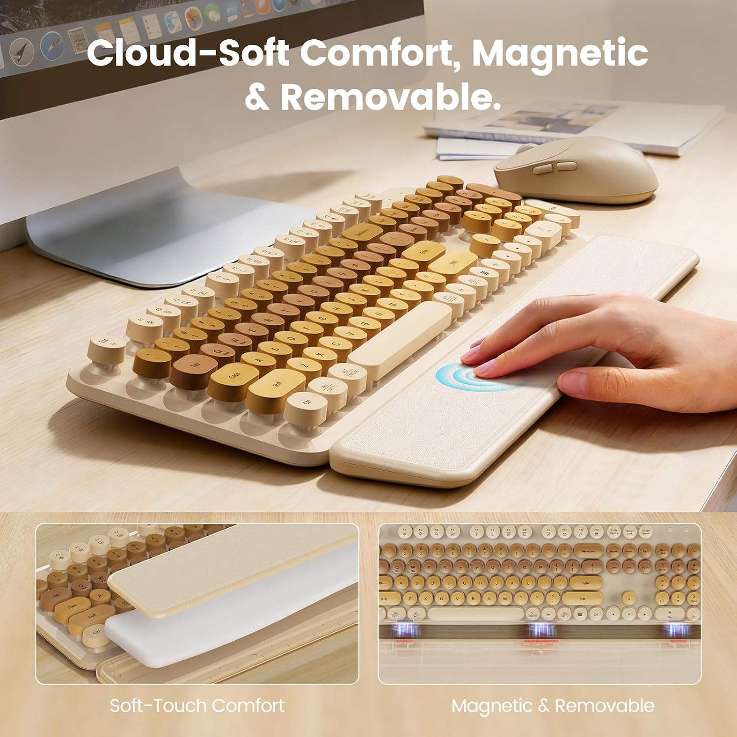 KIT INALÁMBRICO DE TECLADO Y MOUSE SABLUTE BEIGE CON REPOSAMUÑECAS MAGNÉTICO - 3