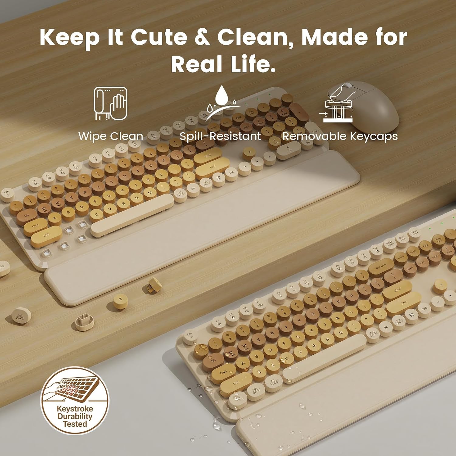 KIT INALÁMBRICO DE TECLADO Y MOUSE SABLUTE BEIGE CON REPOSAMUÑECAS MAGNÉTICO - 4