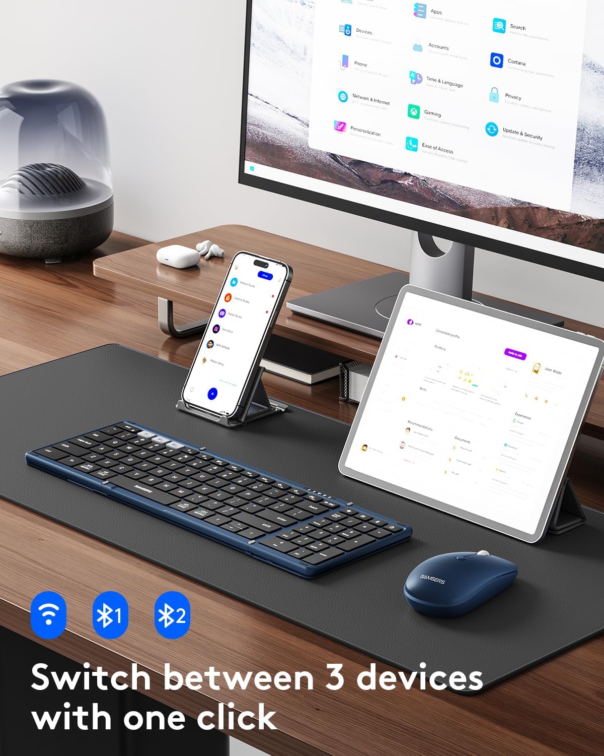KIT DE TECLADO Y MOUSE PLEGABLE SAMSERS KM01 BLUETOOTH 2.4G OCEAN BLUE - 2