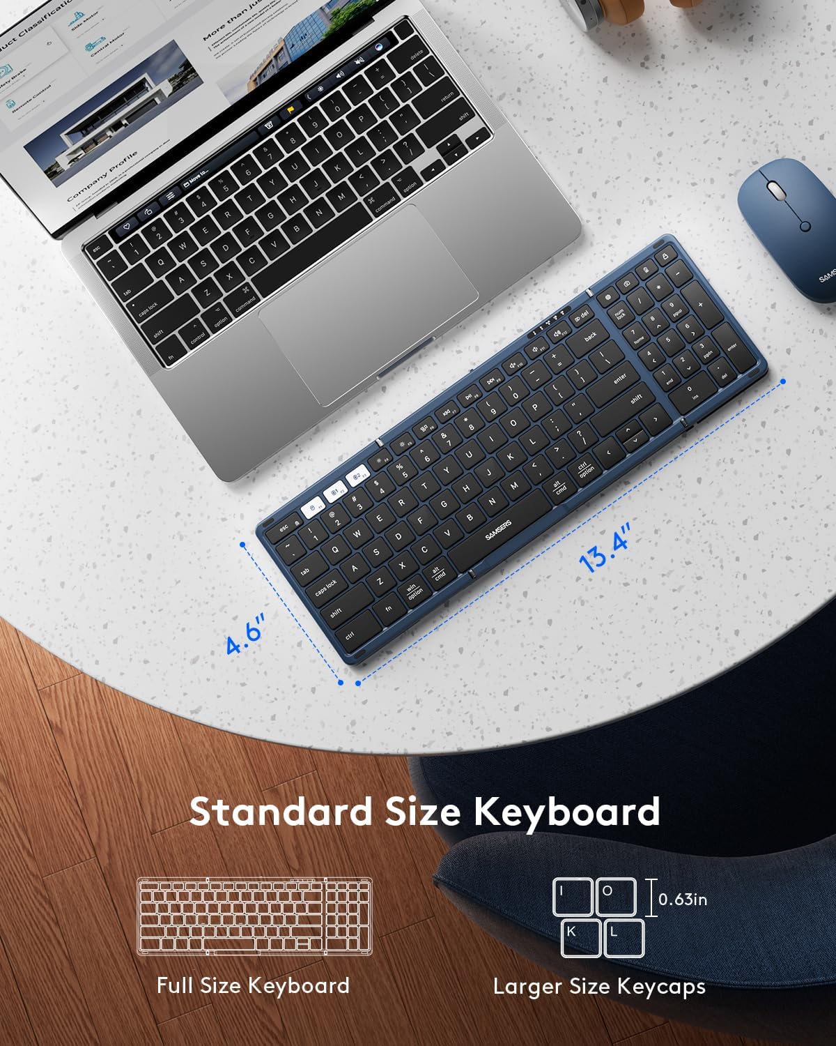 KIT DE TECLADO Y MOUSE PLEGABLE SAMSERS KM01 BLUETOOTH 2.4G OCEAN BLUE - 3