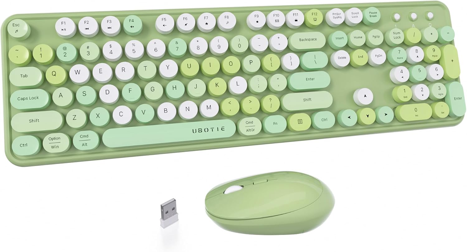KIT DE TECLADO Y MOUSE INALÁMBRICO UBOTIE COLORIDO VERDE - 1