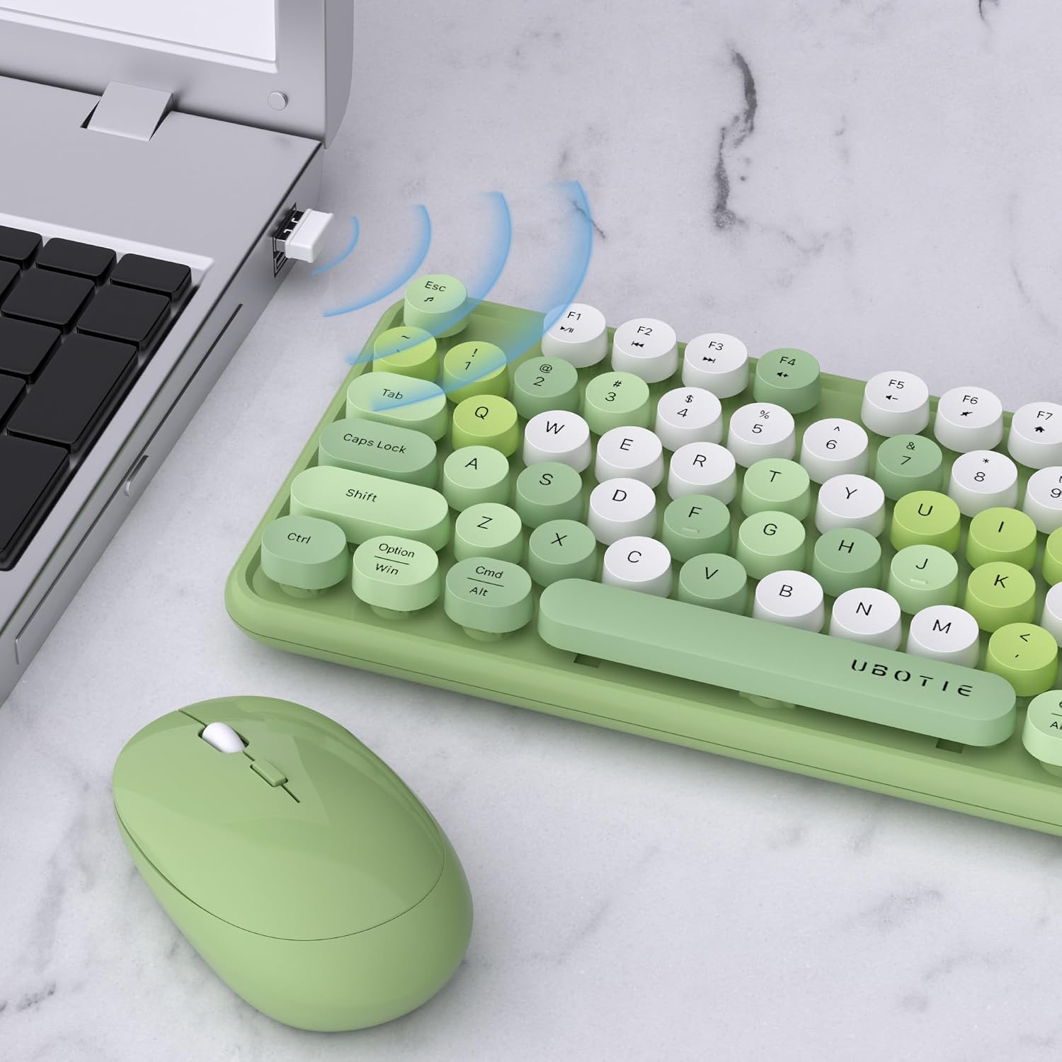 KIT DE TECLADO Y MOUSE INALÁMBRICO UBOTIE COLORIDO VERDE - 3