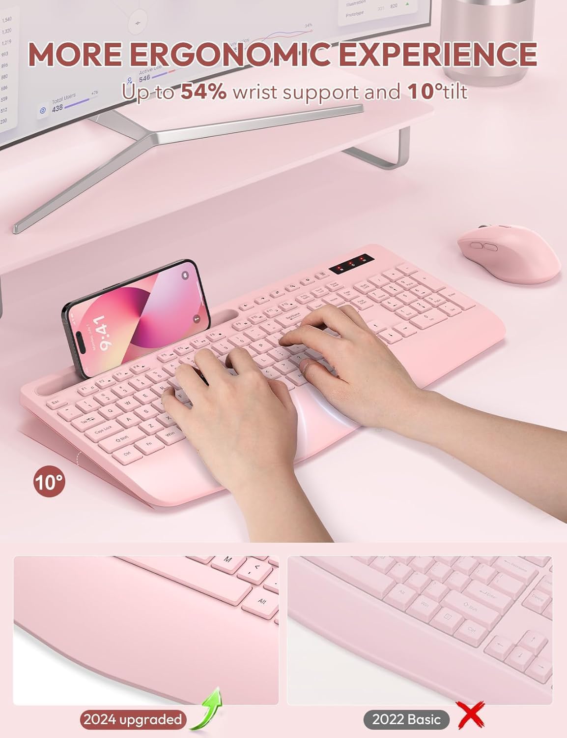 KIT INALÁMBRICO TECLADO Y MOUSE SABLUTE KM23D CON REPOSAMUÑECAS ERGONÓMICO - 2