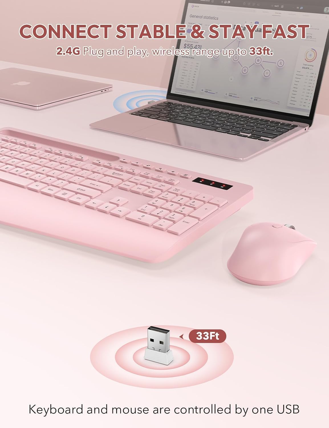 KIT INALÁMBRICO TECLADO Y MOUSE SABLUTE KM23D CON REPOSAMUÑECAS ERGONÓMICO - 4