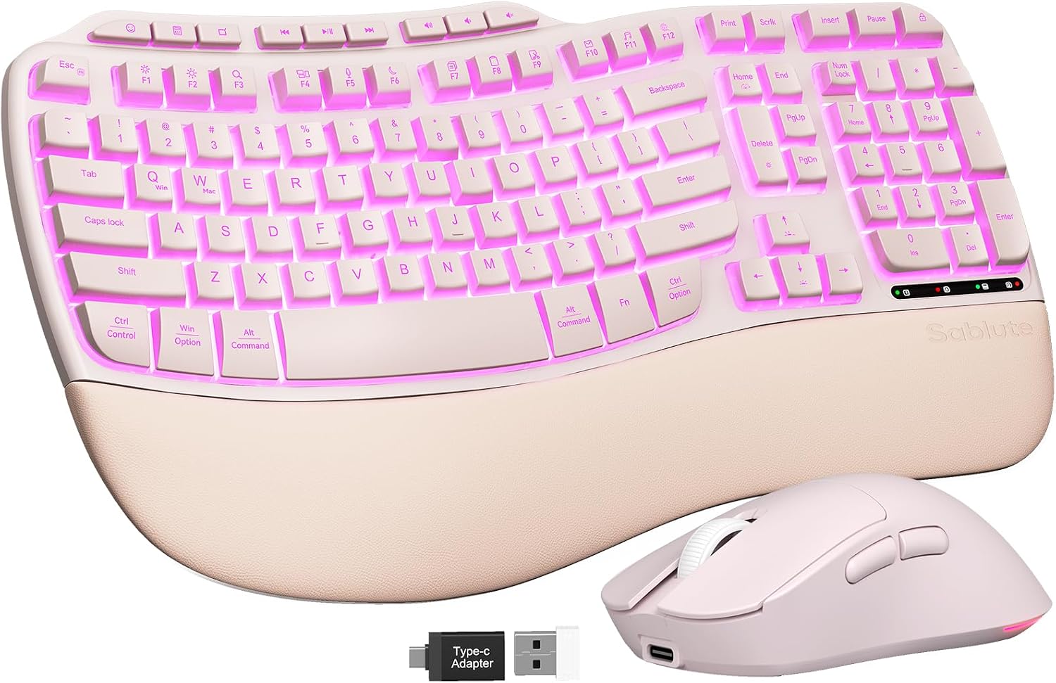 KIT DE TECLADO Y MOUSE INALÁMBRICO ERGONÓMICO SABLUTE ROSA RECARGABLE 4000MAH - 1