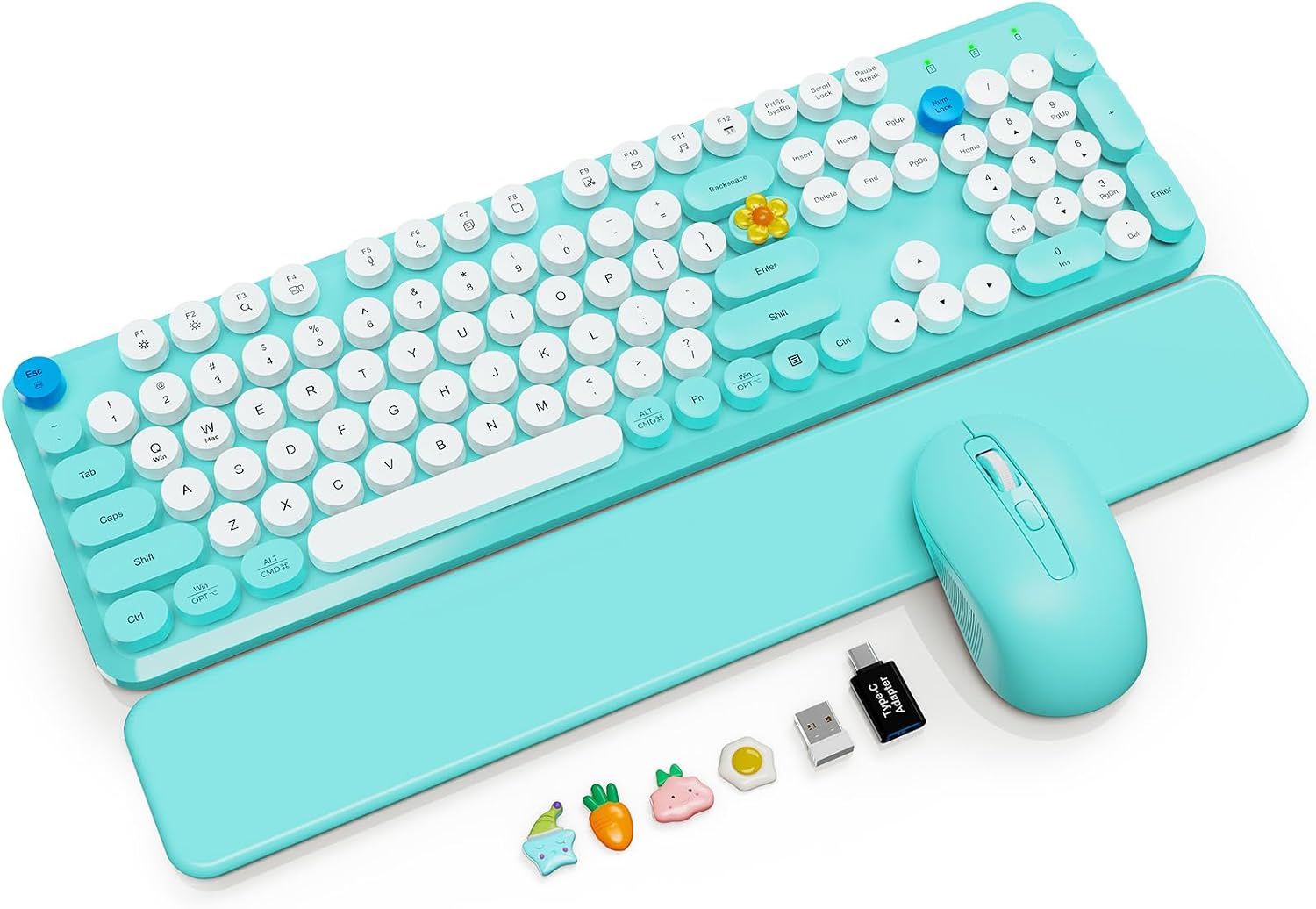 KIT INALÁMBRICO TECLADO Y MOUSE SABLUTE AQUA BLUE CON REPOSAMUÑECAS MAGNÉTICO - 1