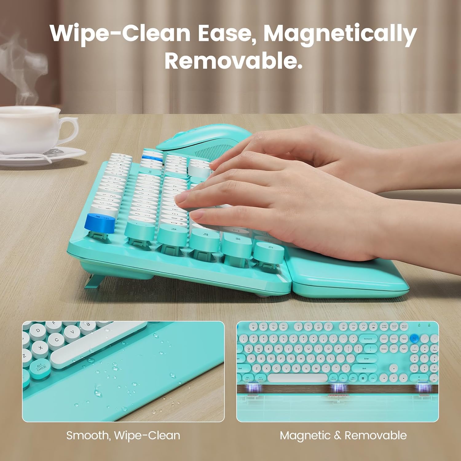 KIT INALÁMBRICO TECLADO Y MOUSE SABLUTE AQUA BLUE CON REPOSAMUÑECAS MAGNÉTICO - 3