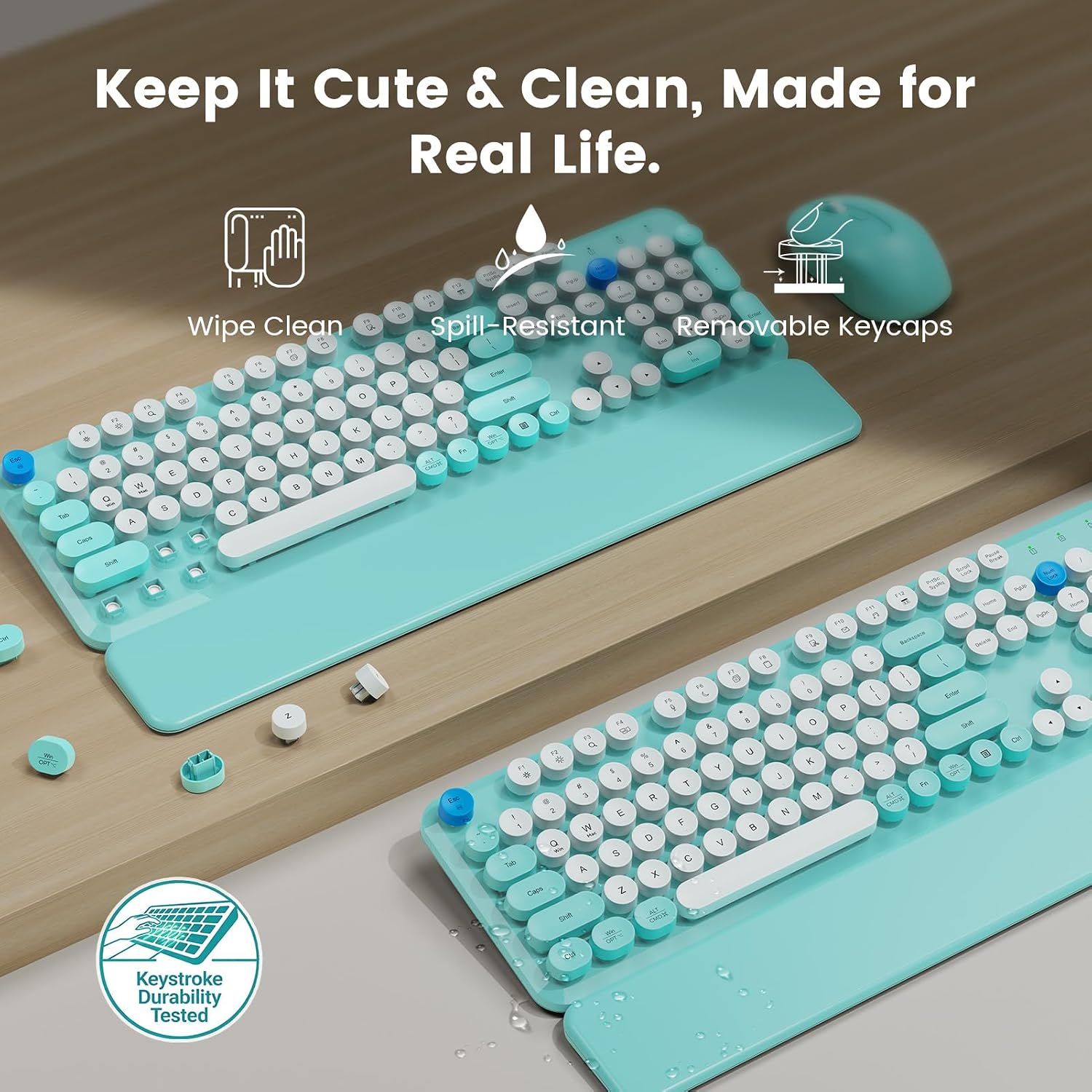 KIT INALÁMBRICO TECLADO Y MOUSE SABLUTE AQUA BLUE CON REPOSAMUÑECAS MAGNÉTICO - 4